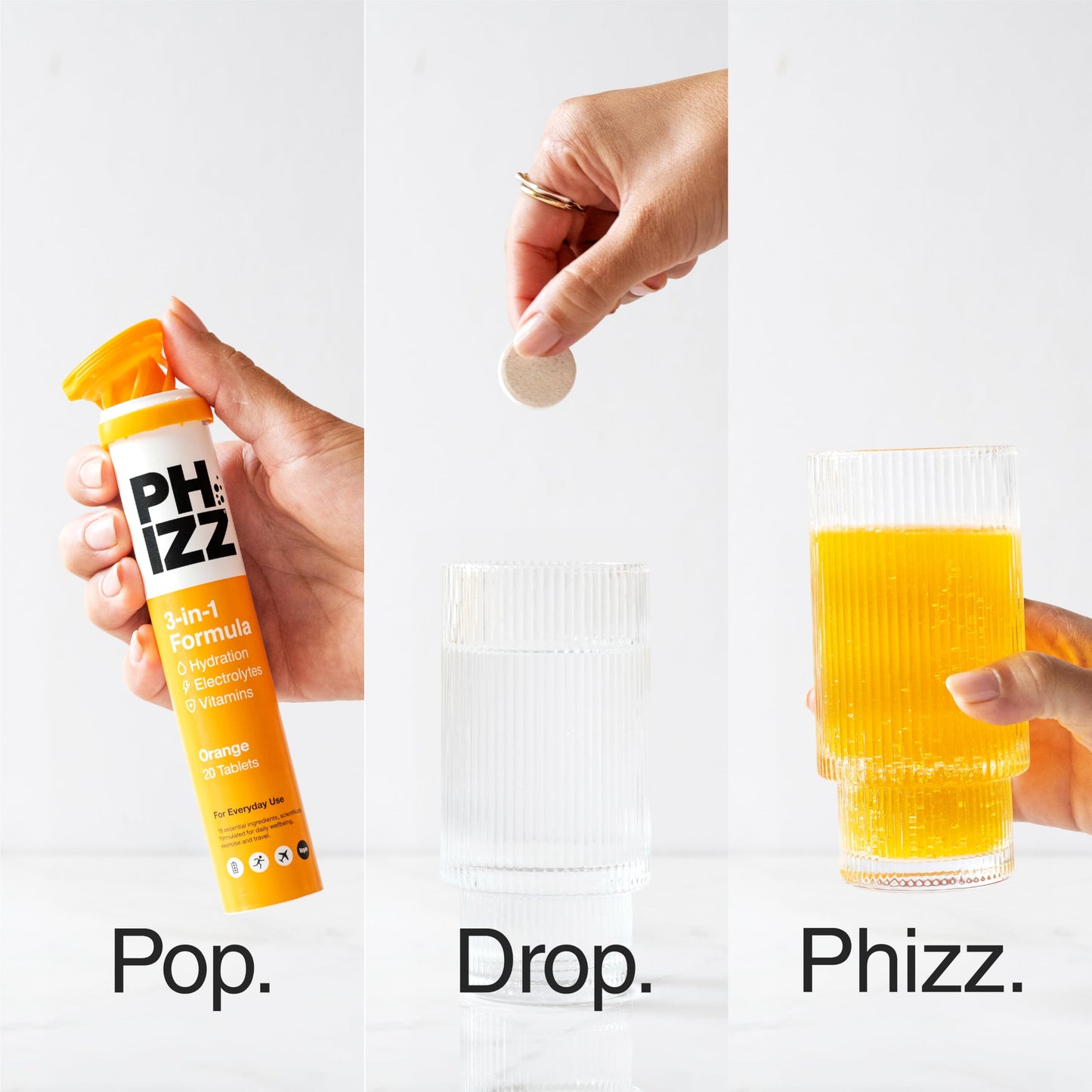Phizz Electrolitos, Multivitaminas e Hidratación Efervescente 20 Comprimidos - 18 Vitaminas y Minerales, Vitamina C, Vegetariano y Bajo en Calorías (Naranja, 20 Pastilla)
