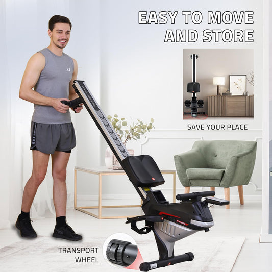 ISE Máquina de Remo para casa, Silenciosa, Freno Magnético, Máquina de Remo con 8 Niveles de Resistencia, Fuerza de Tracción máx de 15KG, Corredera de Aluminio, Nuevo Diseño Interno