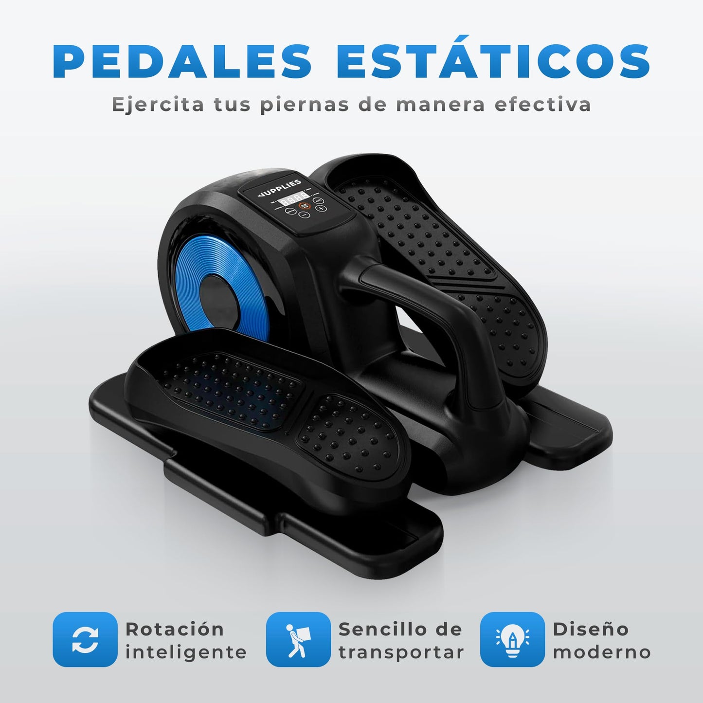 JUPPLIES Mini Eliptica Electrica de Fitness para Casa - Pedaleador Electrico Bajo Escritorio Silenciosa y Portatil con Control Remoto y 2 Bandas de Resistencia- Maquica Eleptica con 12 Velocidades
