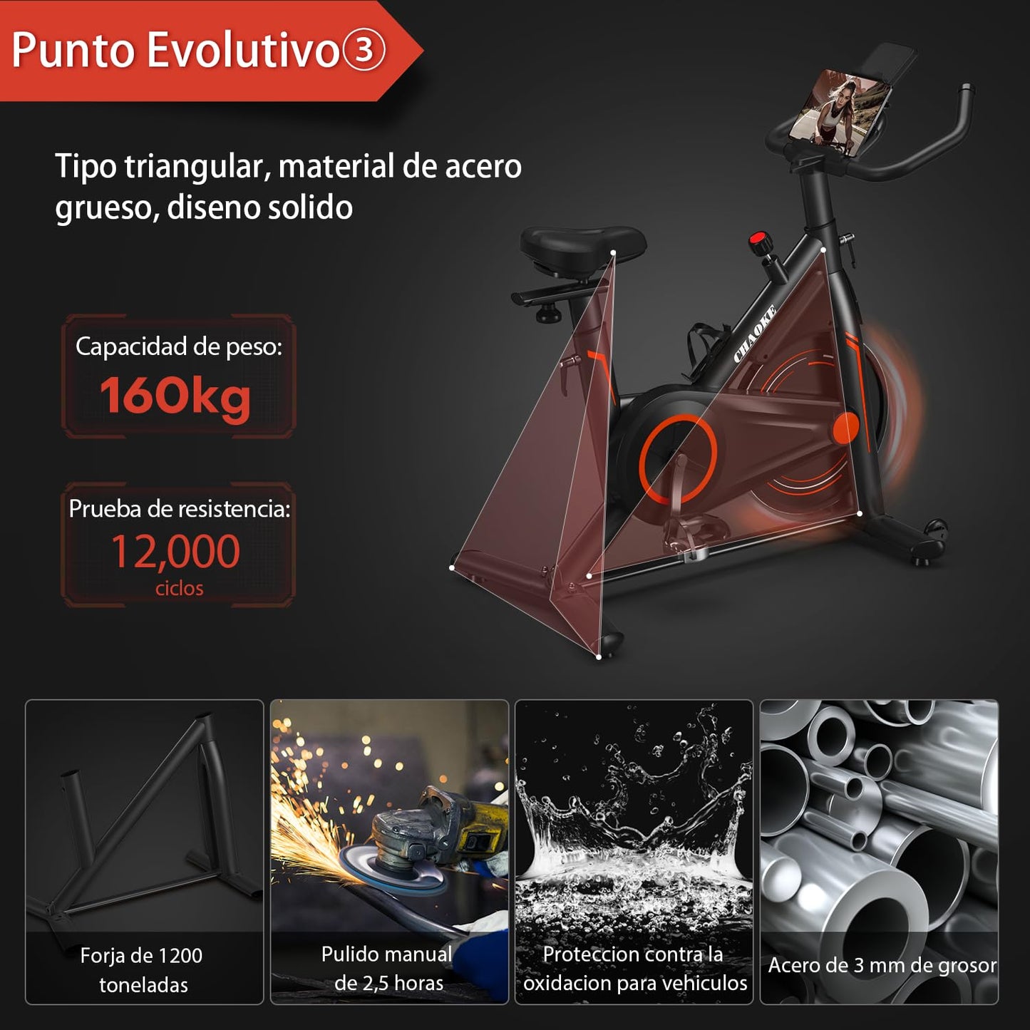 Bicicleta Estática, CHAOKE Indoor para Uso Doméstico (2025) - Bici Estatica Magnética, Ultra Silenciosa, Duradera, Resistencia Ajustable, Asiento Cómodo, APP, Max.160kg