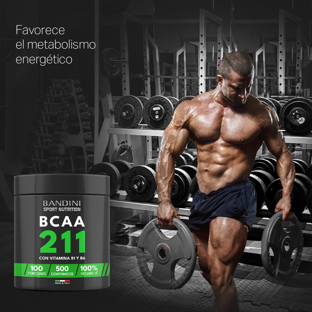 Bandini® BCAA 2 1 1 500 Comprimidos - Aminoácidos Ramificados 2.1.1 - L-Leucina, L-Isoleucina, L-Valina con Vitamina B1 y B6 - Complemento Alimenticio 2:1:1 Pre y Post Entrenamiento - 100% Vegano