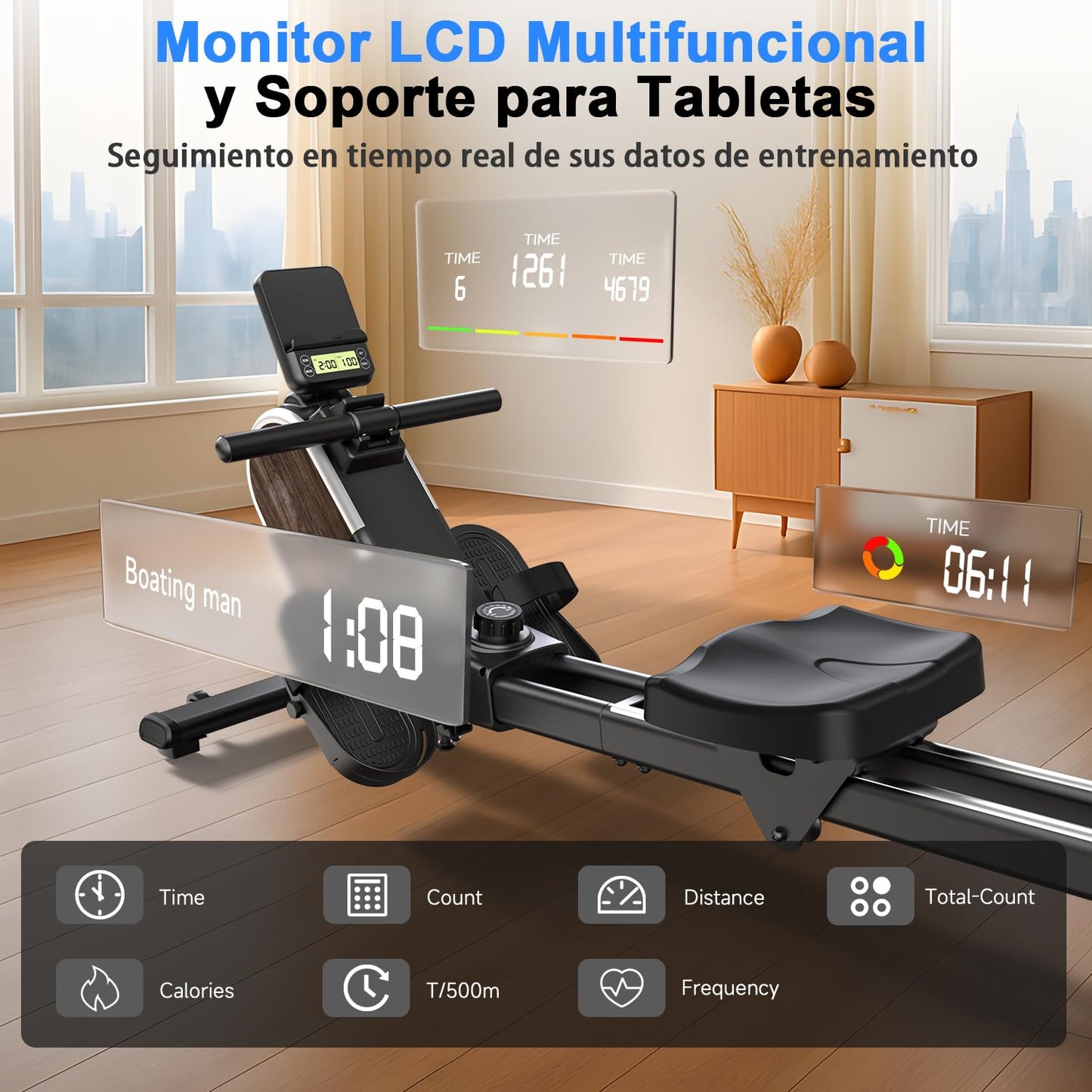 CHAOKE Maquina de Remo para Casa, Pistas Dobles Ultra Silenciosas y Estables,16 Niveles de Resistencia Magnético con App, Bluetooth y Pantalla LCD, Soporta hasta 160 KG, Fitness en Interiores