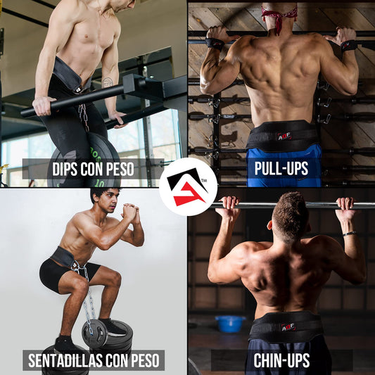 AQF Cinturon Lastre Gym, Neopreno Dominadas Cinturon Con Cadena, Faja Lumbar Mujer Hombre Para Barra Dominadas, Musculación Levantamiento De Pesas Fitness En Casa Cinturon Gimnasio (Negro)