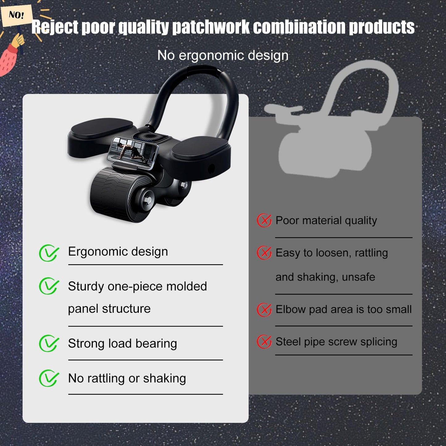Rueda Abdominal de Rebote Automático, Rodillo de Rueda para Abdominales con Soporte de Codos, AB Roller Doble Rueda para Entrenador en Casa