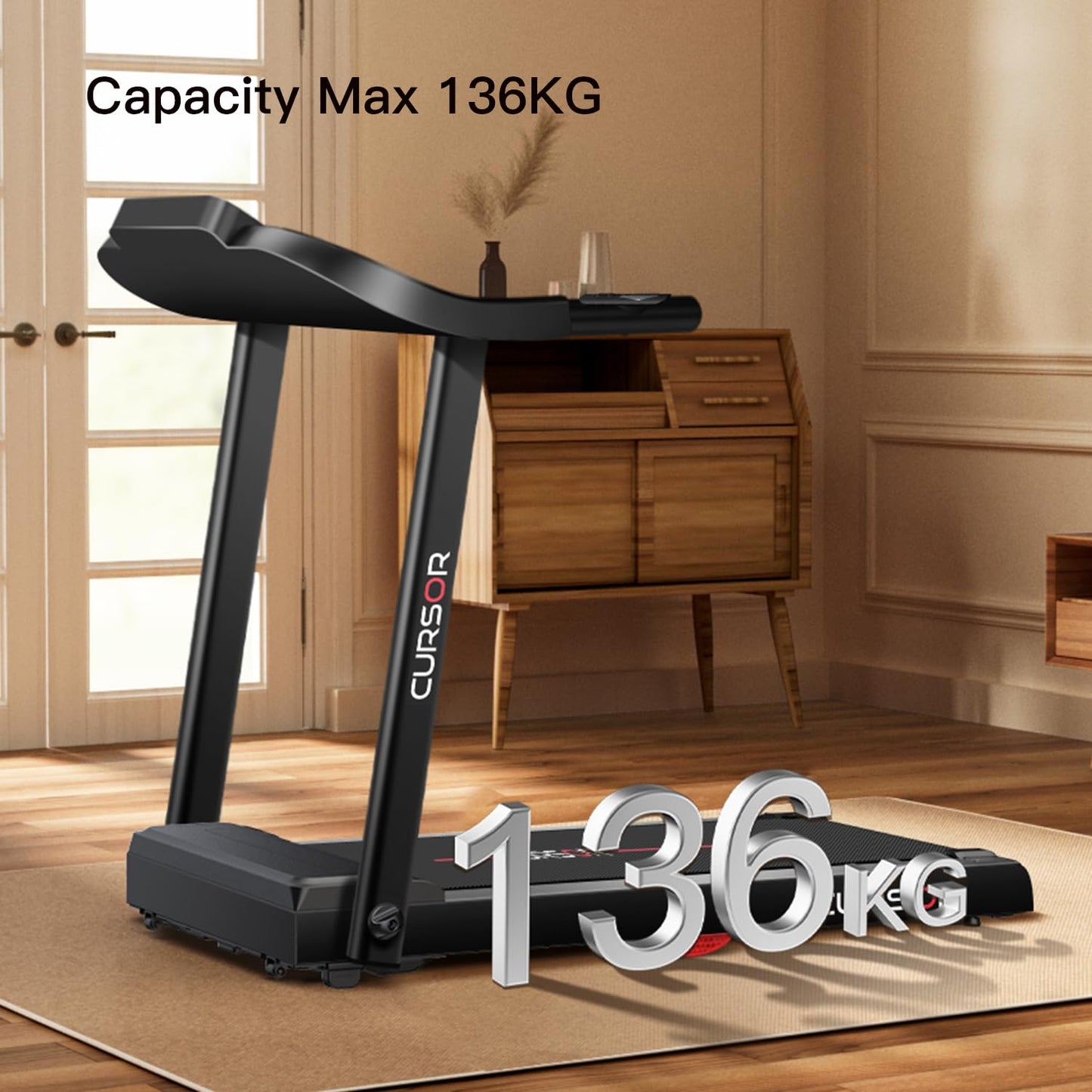 CURSOR Fitness Cinta de Correr para Casa Plegable 14km/h, Cintas de Correr con Pulsómetro y Motor Silencioso Mejorado, Treadmill para Casa con 12 Programas de Entrenamiento, Carga Máxima 136KG