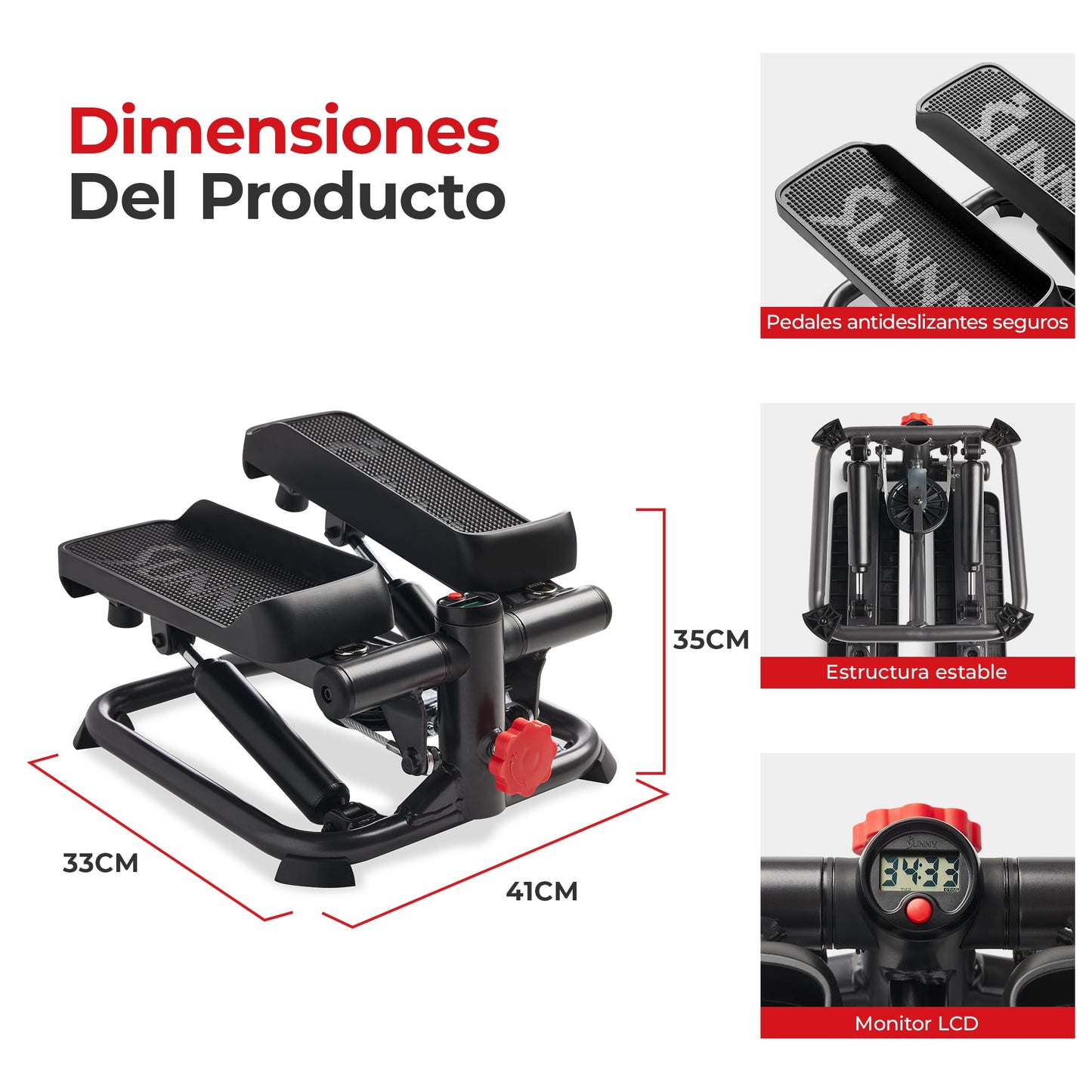Sunny Health & Fitness - Stepper Inteligente para el hogar, de bajo Impacto y con Bandas de Resistencia - SF-S0978SMART