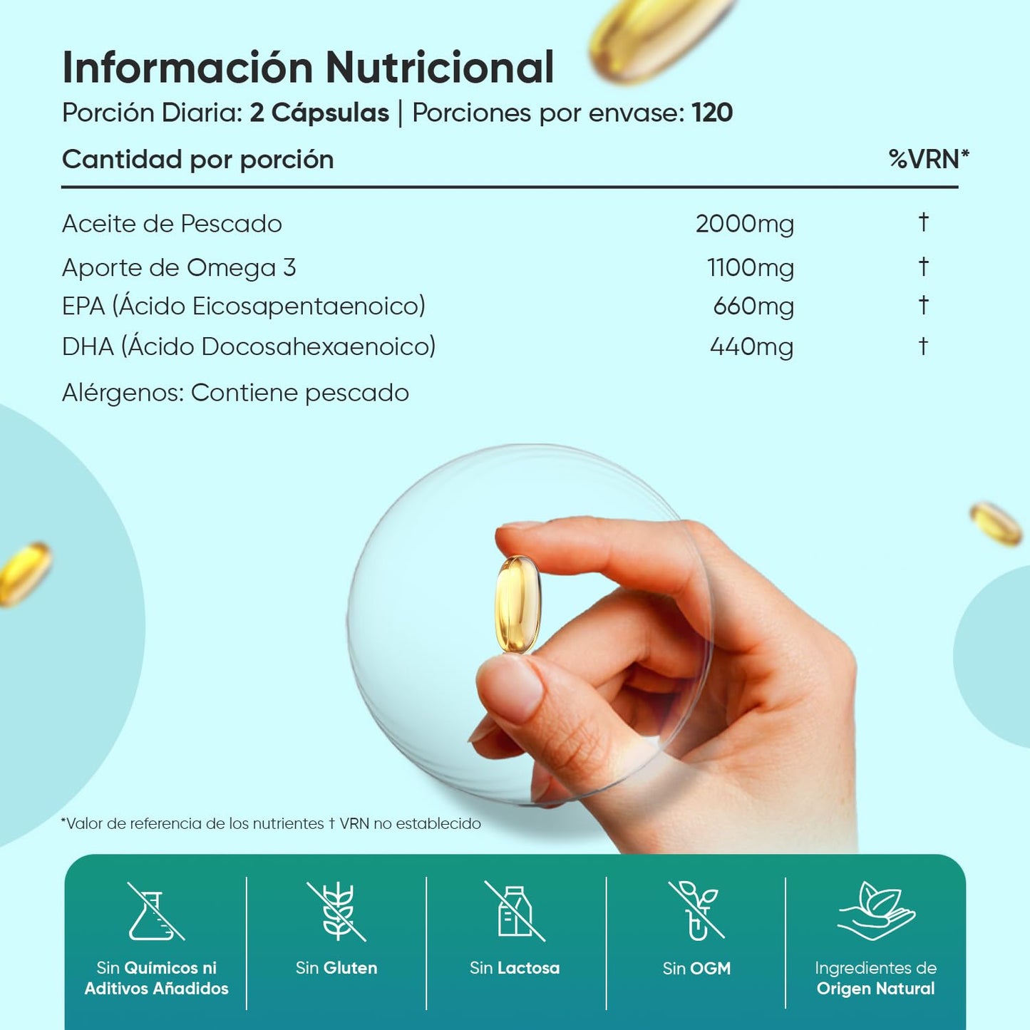 Omega 3 2000mg - 240 Perlas de Aceite de Pescado (660mg EPA + 440mg DHA) - Ácidos Grasos de Omega 3 para 4 Meses, Sin OGM