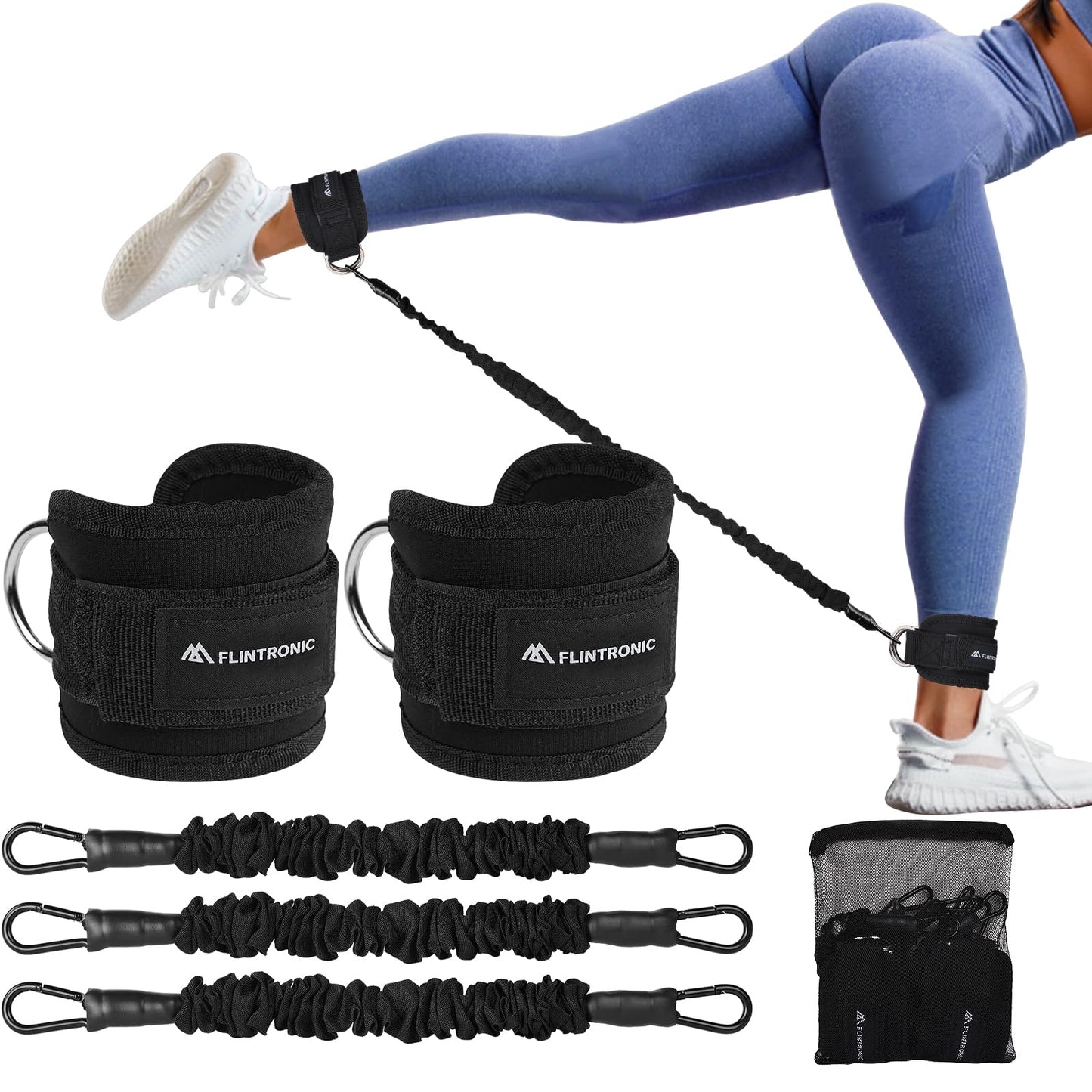 flintronic Bandas de Resistencia de Tobillo, Banda de Resistencia de Tobillo, Tobillera para Polea para Piernas para Tonificar Músculos, Entrenar Piernas y Glúteos para Hombres y Mujeres