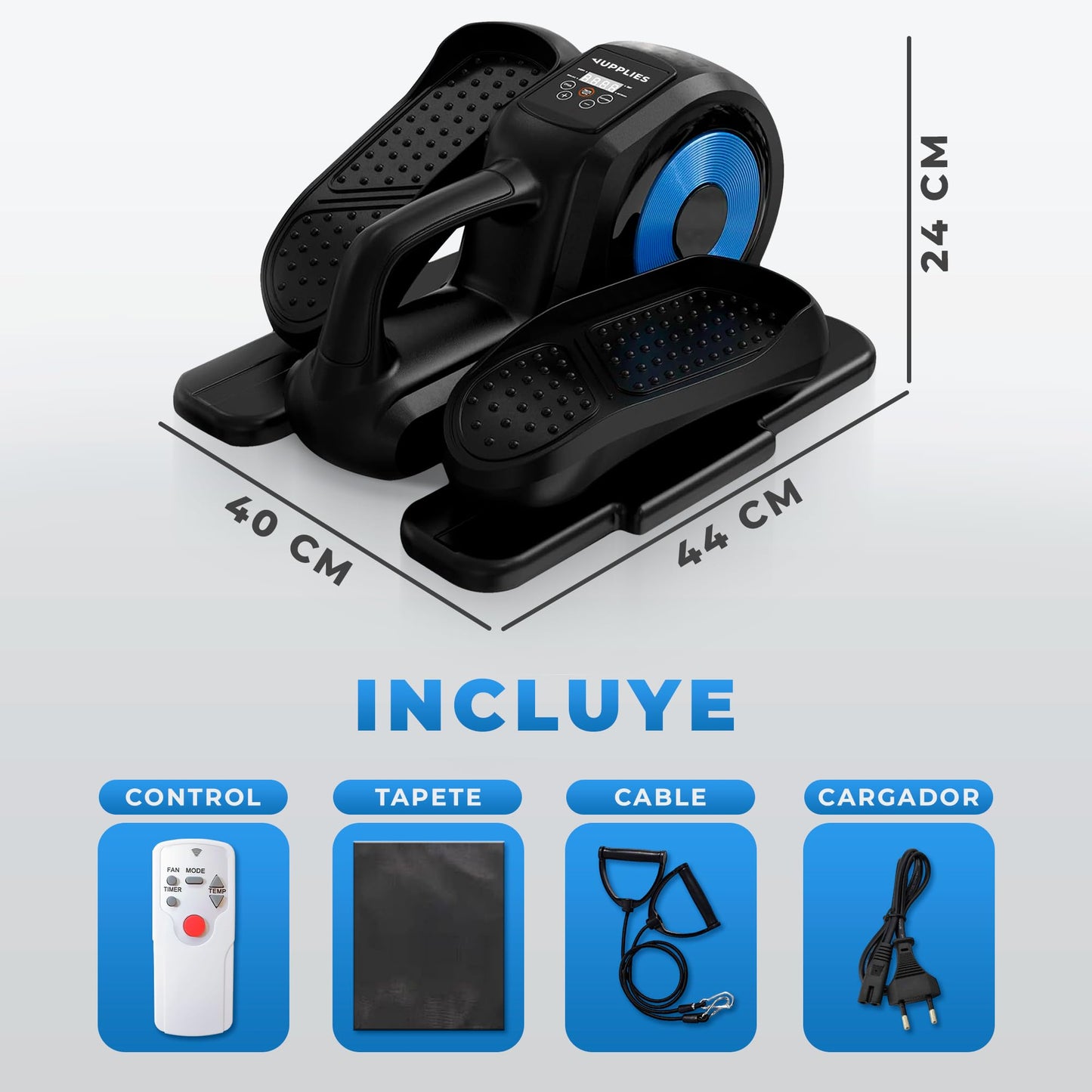 JUPPLIES Mini Eliptica Electrica de Fitness para Casa - Pedaleador Electrico Bajo Escritorio Silenciosa y Portatil con Control Remoto y 2 Bandas de Resistencia- Maquica Eleptica con 12 Velocidades