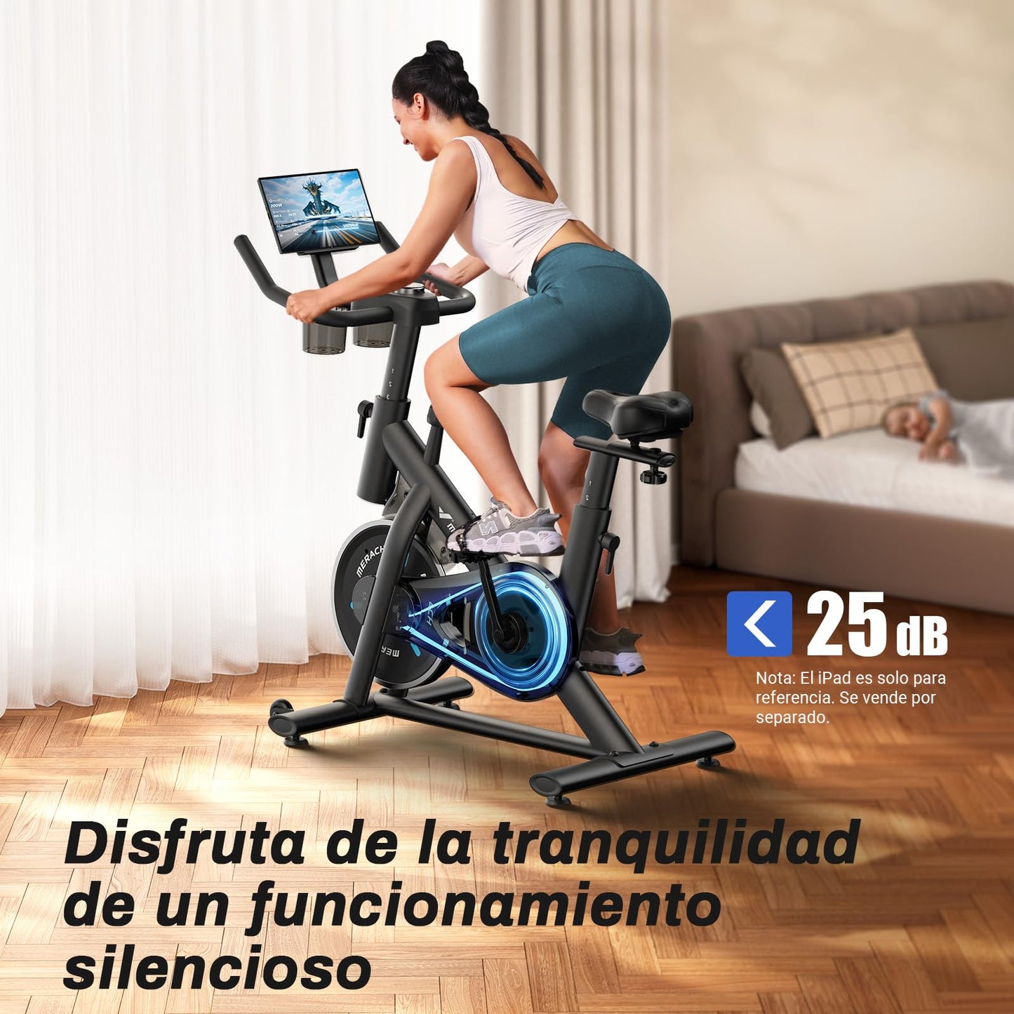 MERACH Bicicleta estática silenciosa con monitor LCD mejorado, bicicleta de ciclismo de interior con resistencia ajustable para entrenamiento cardiovascular en casa, con aplicación propia, hasta 136