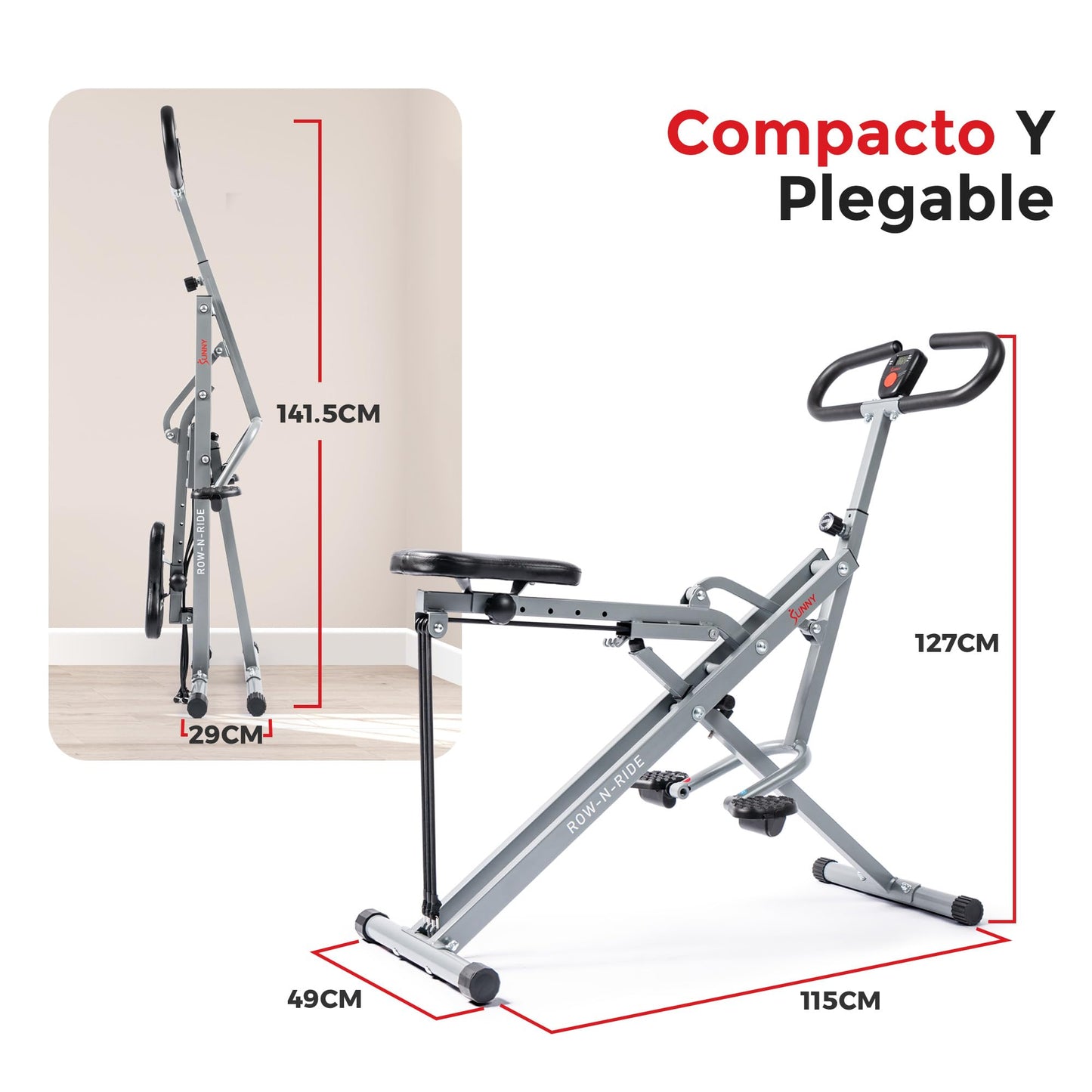 Sunny Health & Fitness Row-N-Ride Entrenador de Asistencia en Sentadillas para Entrenamiento de glúteos y piernas con Resistencia Ajustable - NO. 077S