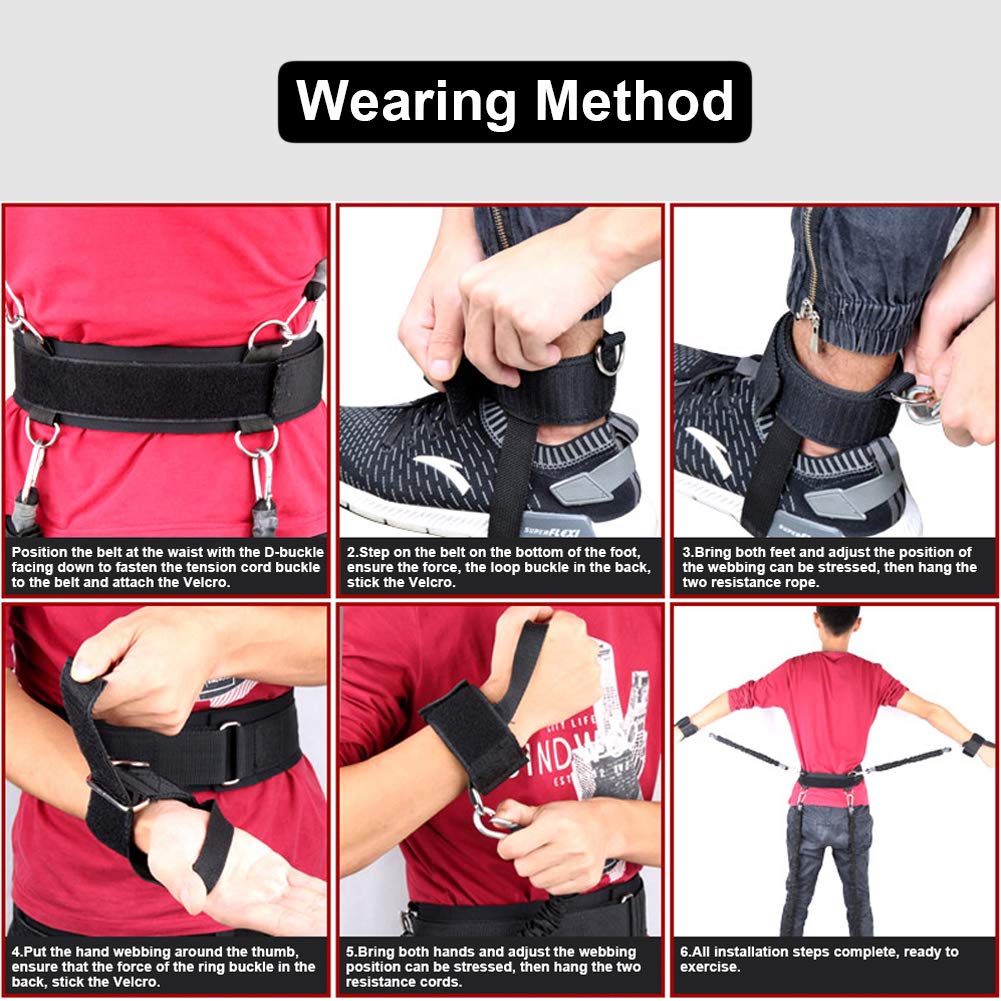 YNXing Cuerda de Entrenamiento de Fuerza para Boxeo, Baloncesto, Valla Entrenamiento Resistencia Cuerda elástica Azul Cuerda de tensión Equipo de Fitness (Negro)