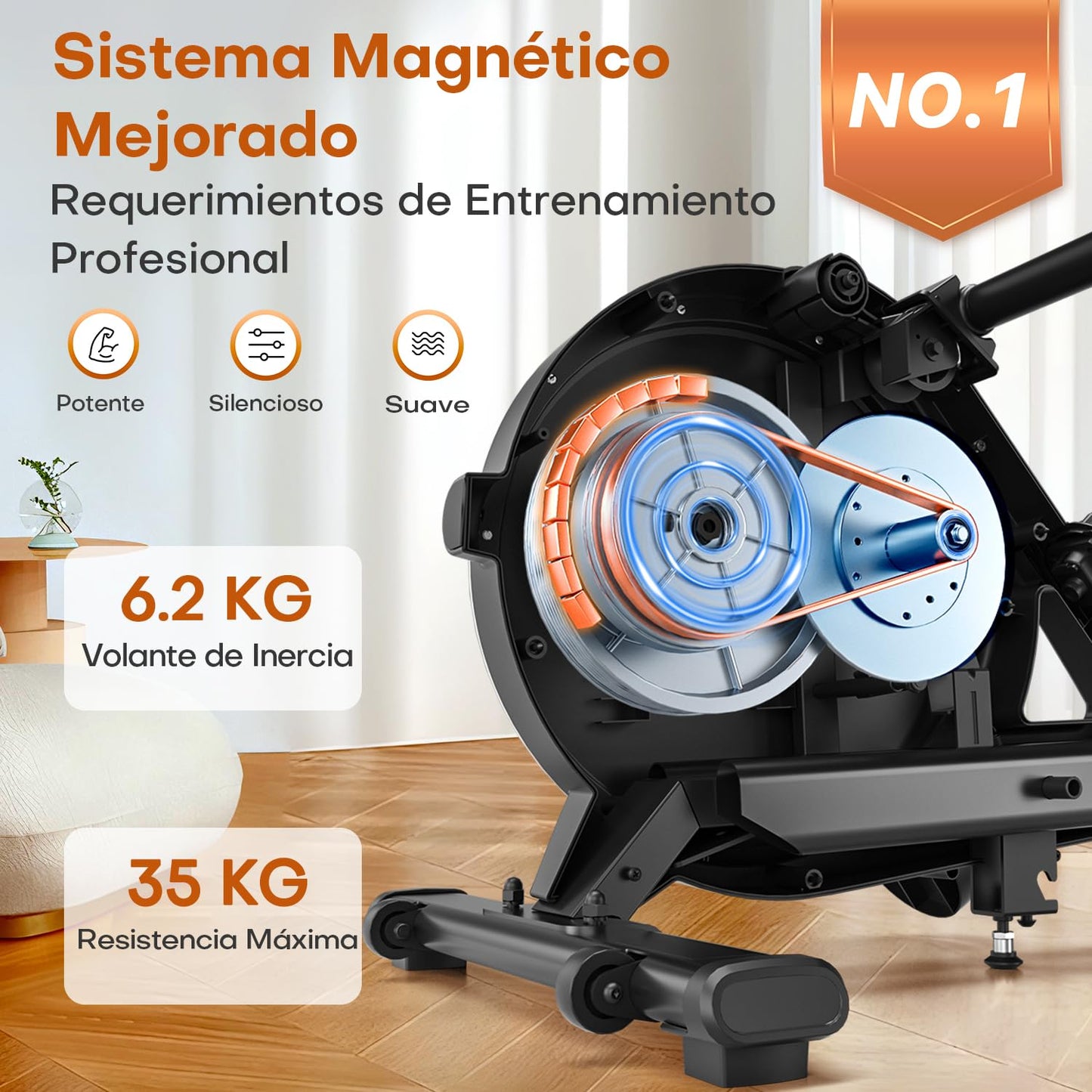 DMASUN Máquina de remo magnética, 16 niveles de resistencia, máquina de remo profesional para casa, dobles guías correderas de aleación mejoradas, compatibles con APP y capacidad de carga máxima de