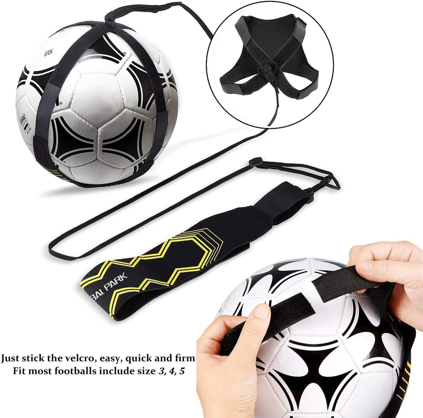Global Park Fútbol/Voleibol/Rugby Kick Throw Trainer Solo Practice Training Habilidades de Control de Ayuda Cinturón de Cintura Ajustable para niños Adultos (Negro)