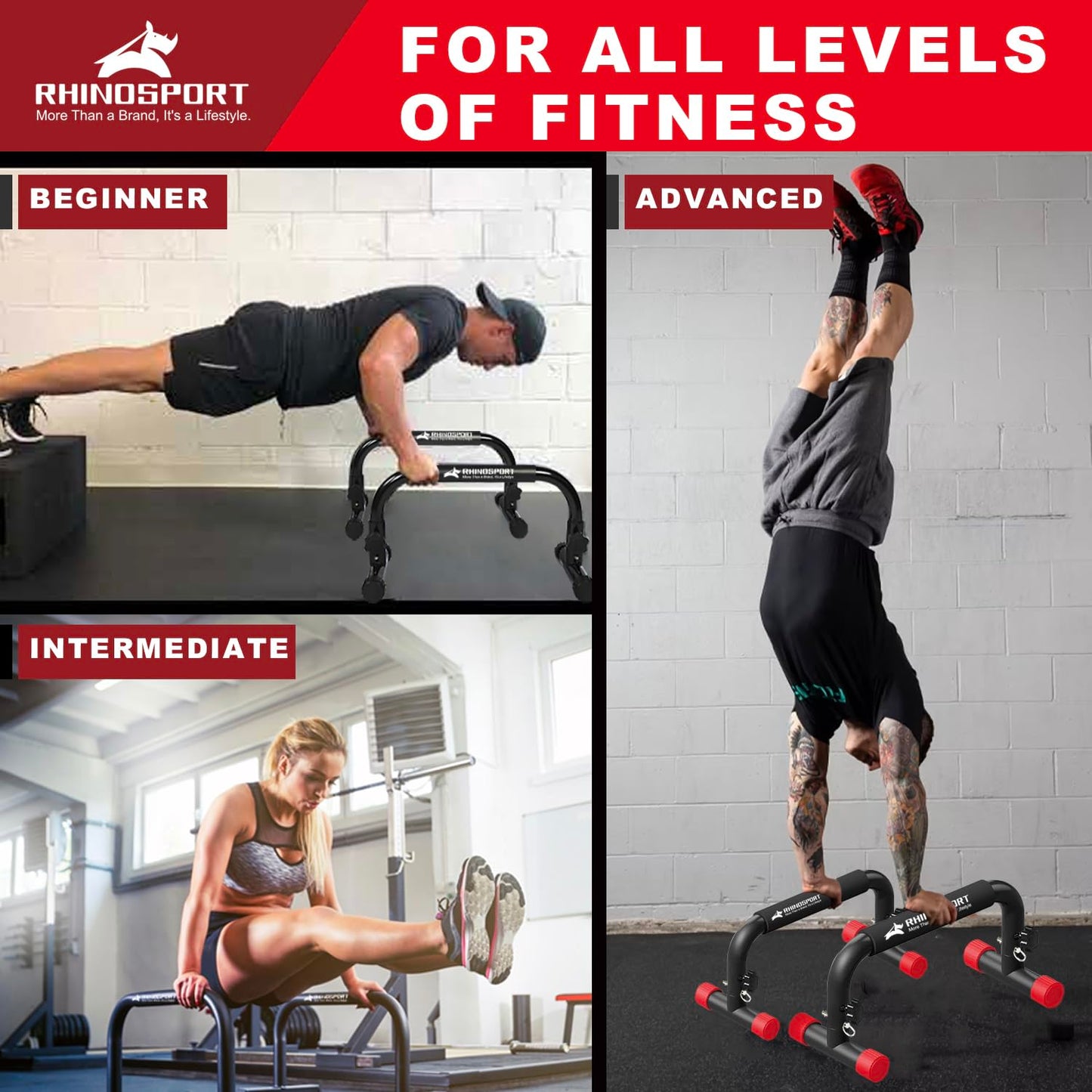 RHINOSPORT Barras parallettes para calistenia de inmersión, equipo de calistenia, 10.2 pulgadas de alto, 300 kg, capacidad de peso, entrenamiento de fuerza, entrenamiento de gimnasio en casa [19.6 x