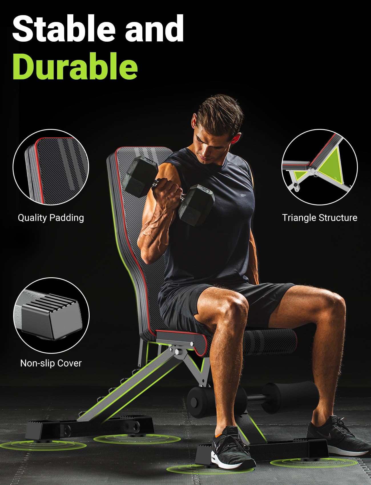 YOLEO Banco de Pesas Ajustable, Soporta 300kg Utilidad Plegable,de Entrenamiento de Cuerpo Completo Inclinación Decline Levantamiento Plano, Press, para Ejercicios de Gimnasio en casa