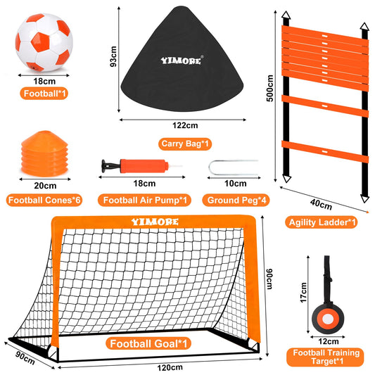 Yimore Porteria Futbol Niños Adultos con Accesorios de Entrenamiento de Fútbol, Escalera de Entrenamiento Conos 120 * 90 * 90cm Plegable Porterias de Futbol para Jardin