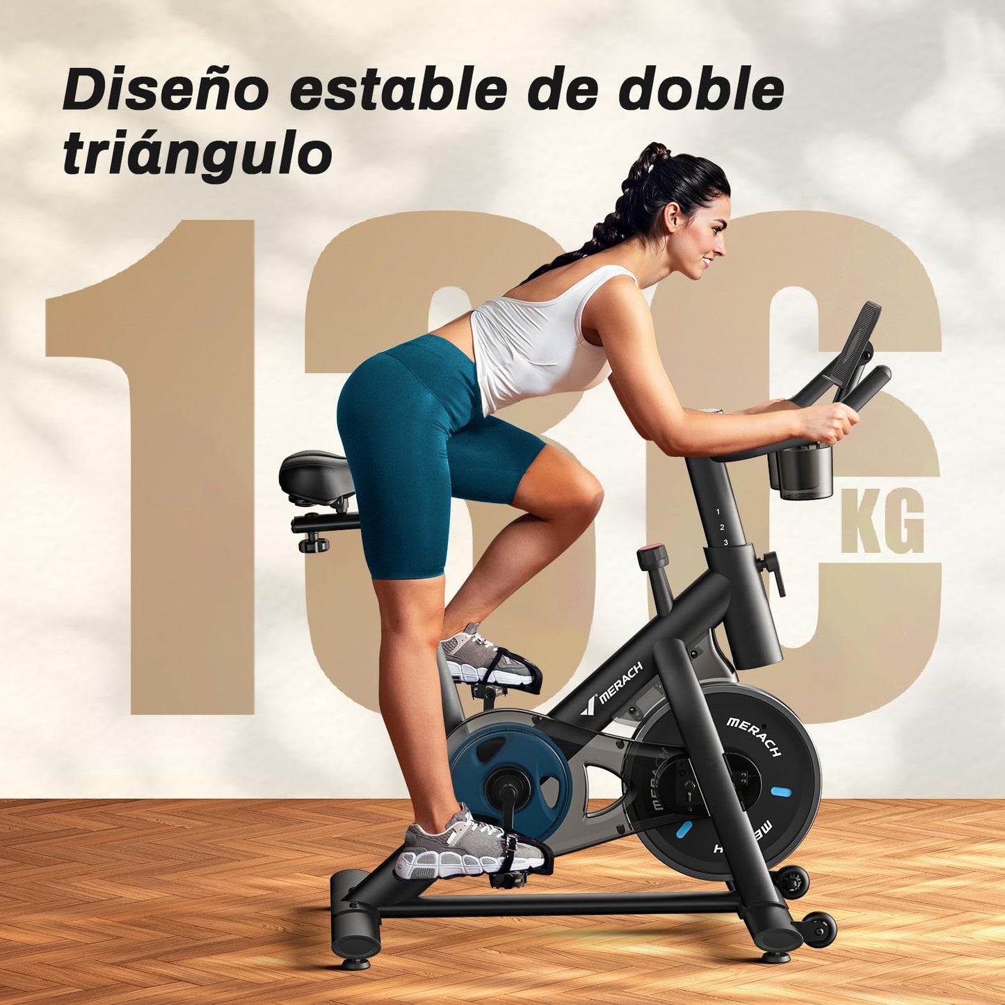MERACH Bicicleta estática silenciosa con monitor LCD mejorado, bicicleta de ciclismo de interior con resistencia ajustable para entrenamiento cardiovascular en casa, con aplicación propia, hasta 136