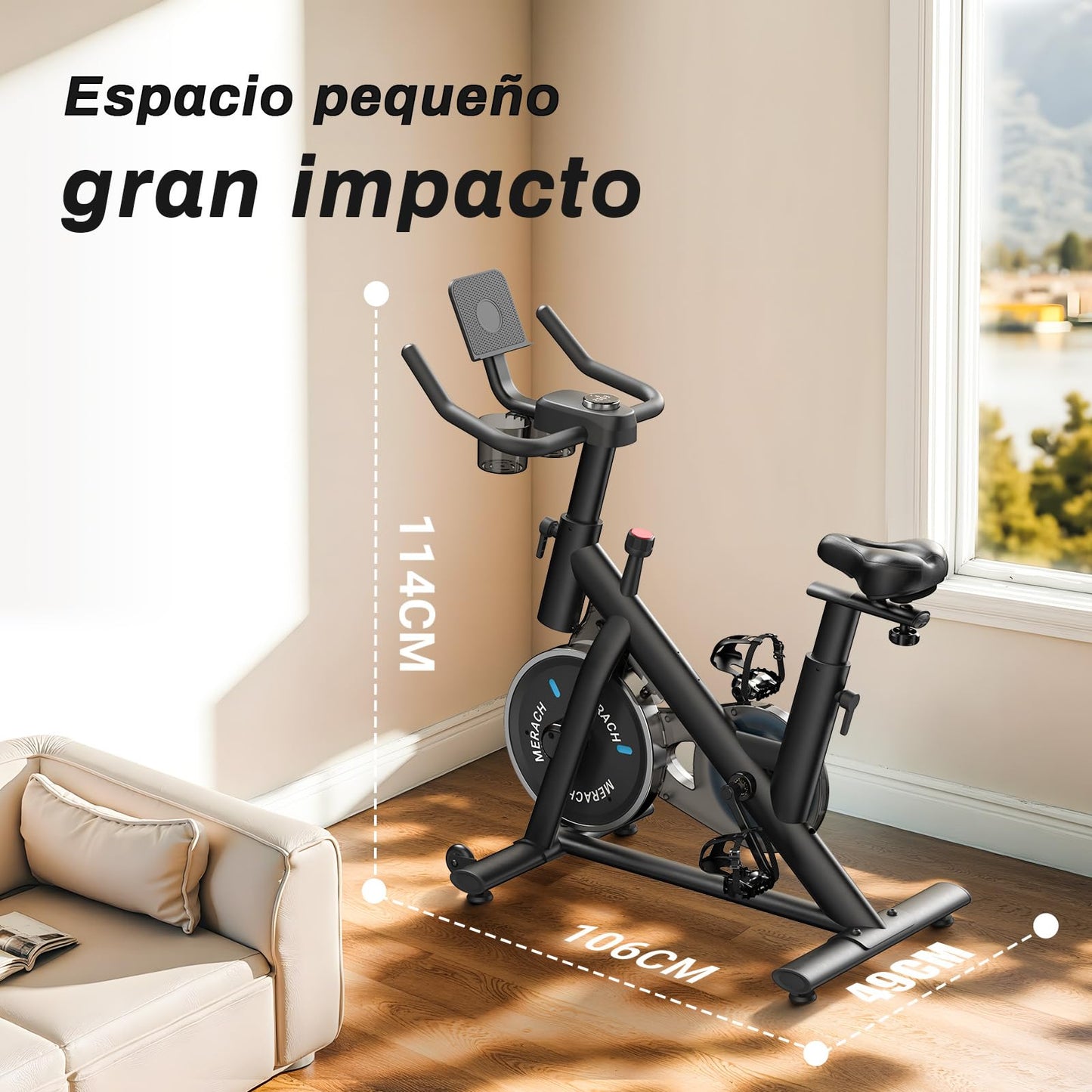 MERACH Bicicleta estática silenciosa con monitor LCD mejorado, bicicleta de ciclismo de interior con resistencia ajustable para entrenamiento cardiovascular en casa, con aplicación propia, hasta 136