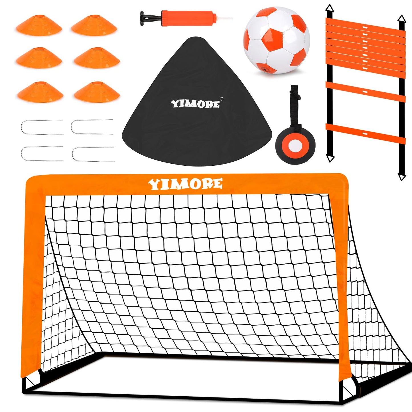 Yimore Porteria Futbol Niños Adultos con Accesorios de Entrenamiento de Fútbol, Escalera de Entrenamiento Conos 120 * 90 * 90cm Plegable Porterias de Futbol para Jardin