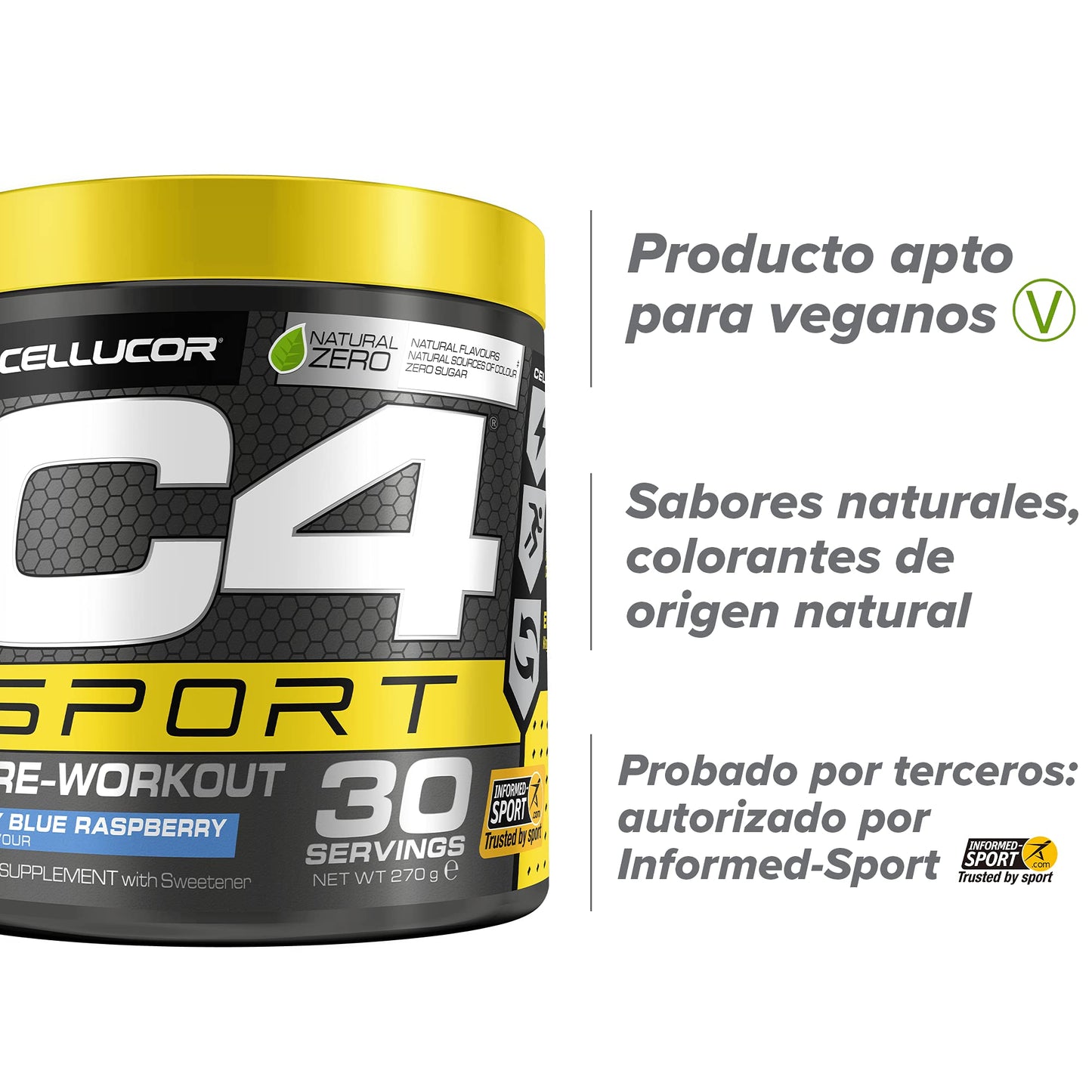 C4 Sport - Suplemento en polvo para preentrenamiento - Frambuesa azul | Bebida energética para antes de entrenar | 135 mg de cafeína + beta alanina + creatina | 30 raciones