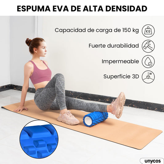 unycos - Rodillo para Masajes Musculares【33x14 cm】Cilindro de Espuma Dura para Fitness, Terapia con Foam Roller | Herramienta de Automasaje para Mayor Recuperación y Flexibilidad (Azul Oscuro)
