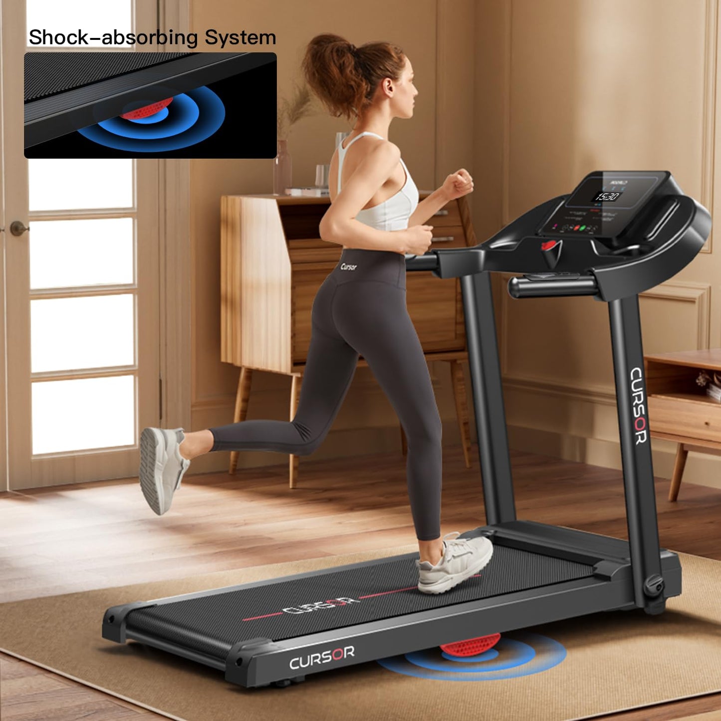 CURSOR Fitness Cinta de Correr para Casa Plegable 14km/h, Cintas de Correr con Pulsómetro y Motor Silencioso Mejorado, Treadmill para Casa con 12 Programas de Entrenamiento, Carga Máxima 136KG