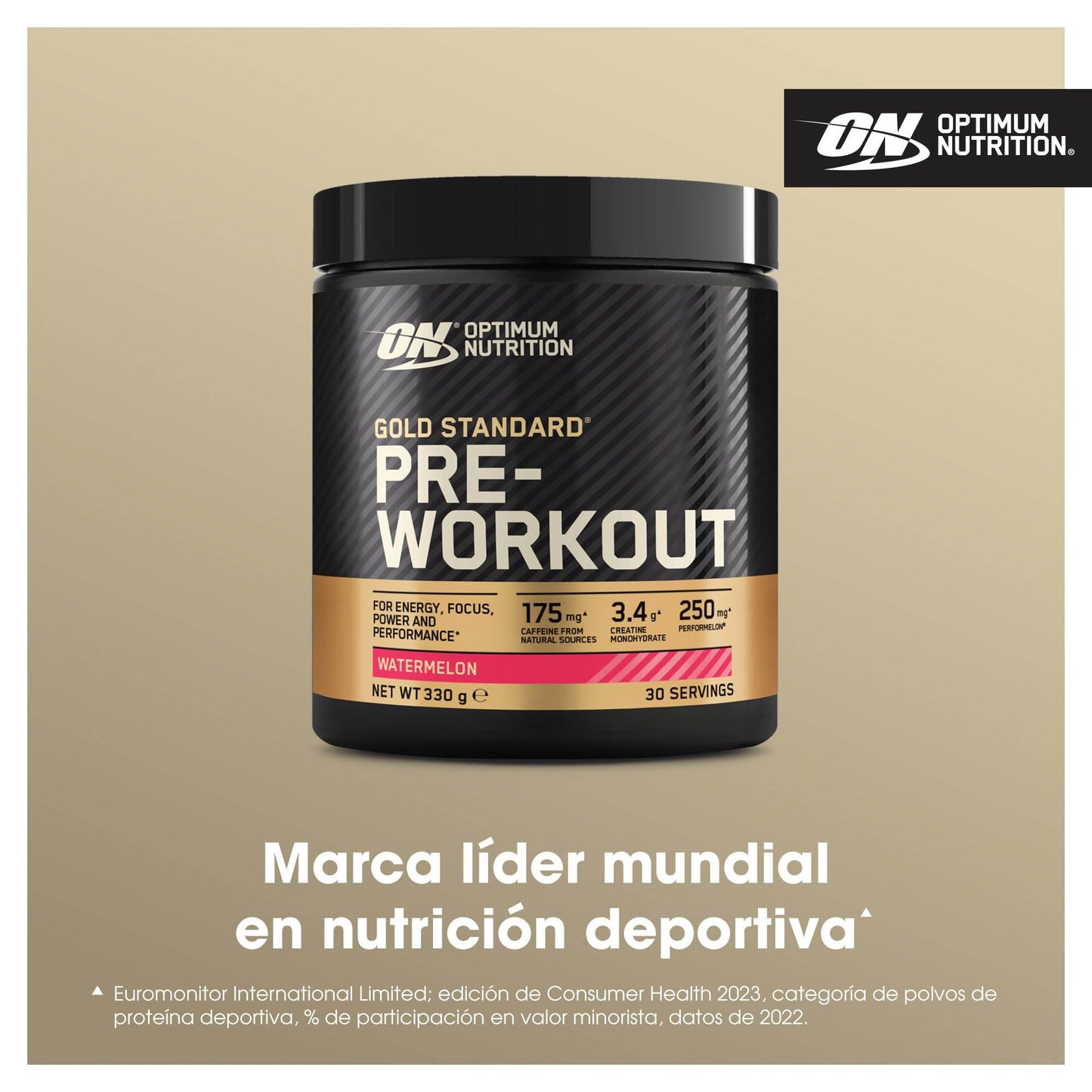 Optimum Nutrition Gold Standard Pre-Entreno en Polvo, Bebida Energética Sabor Sandía, 330g, 30 Servicios