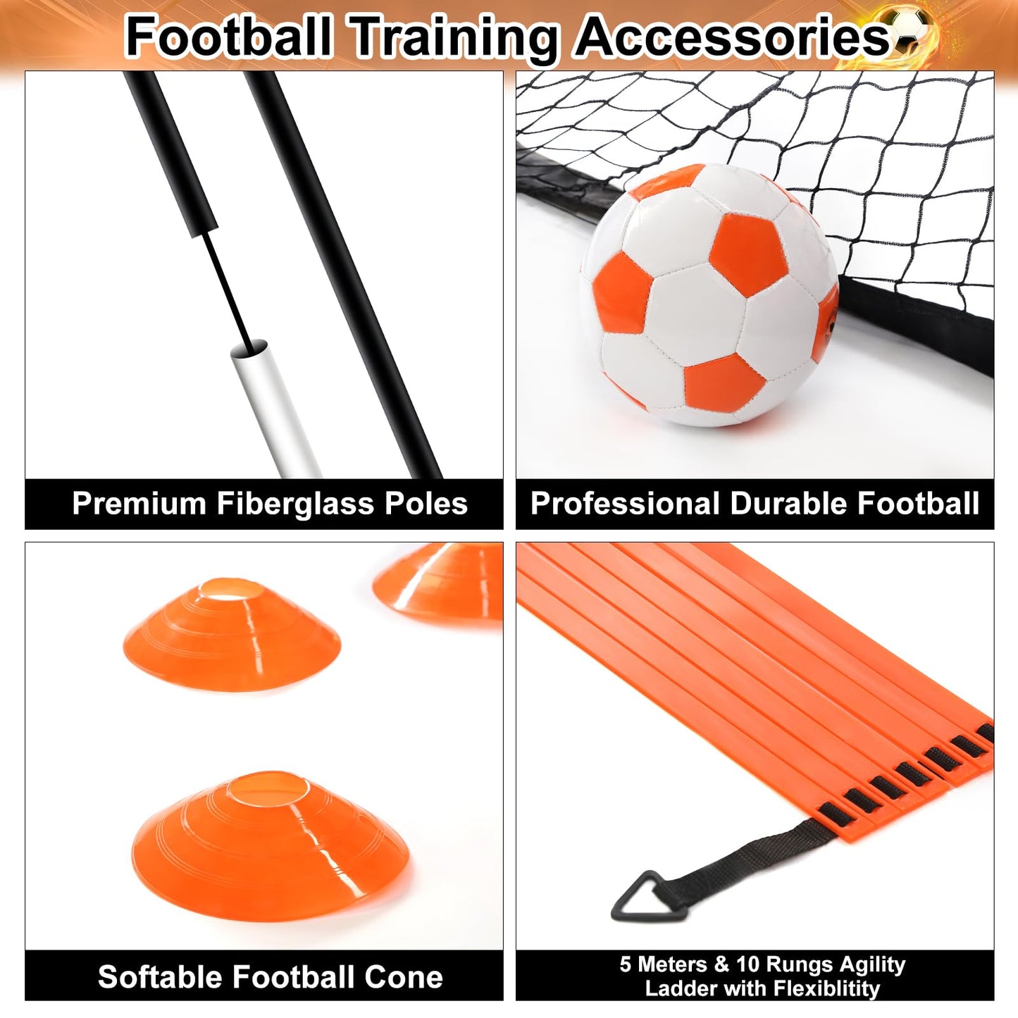 Yimore Porteria Futbol Niños Adultos con Accesorios de Entrenamiento de Fútbol, Escalera de Entrenamiento Conos 120 * 90 * 90cm Plegable Porterias de Futbol para Jardin