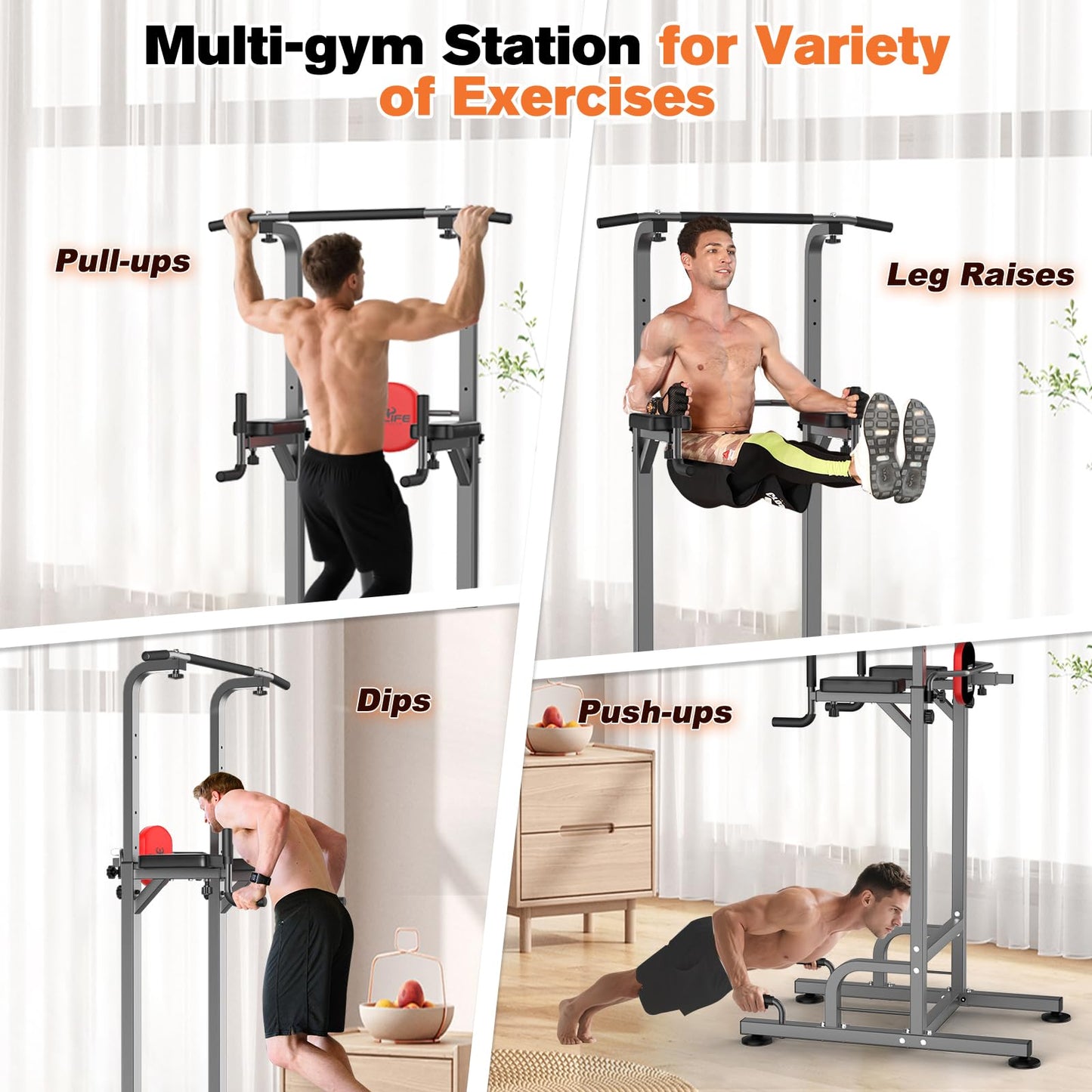 RELIFE REBUILD YOUR LIFE Torre Entrenamiento Energía Power Tower Estación Pull Up Multifuncional Barras Dominadas Torre de Gimnasia Casa Equipo de Fuerza Dip Station Musculación (Gris-1)