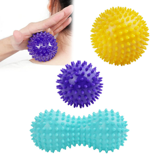 URAQT Bolas Masaje, 3pcs Pelota Masaje Muscular con Pinchos, Massage Balls para Rehabilitación, Masajeador de Pies y Manos de Aliviar Fascitis Plantar, Fisioterapia Cervicales, Liberación Miofascial