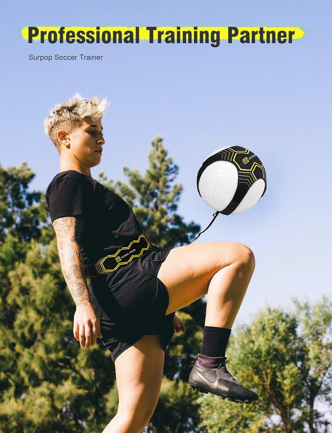 Global Park Fútbol/Voleibol/Rugby Kick Throw Trainer Solo Practice Training Habilidades de Control de Ayuda Cinturón de Cintura Ajustable para niños Adultos (Negro)