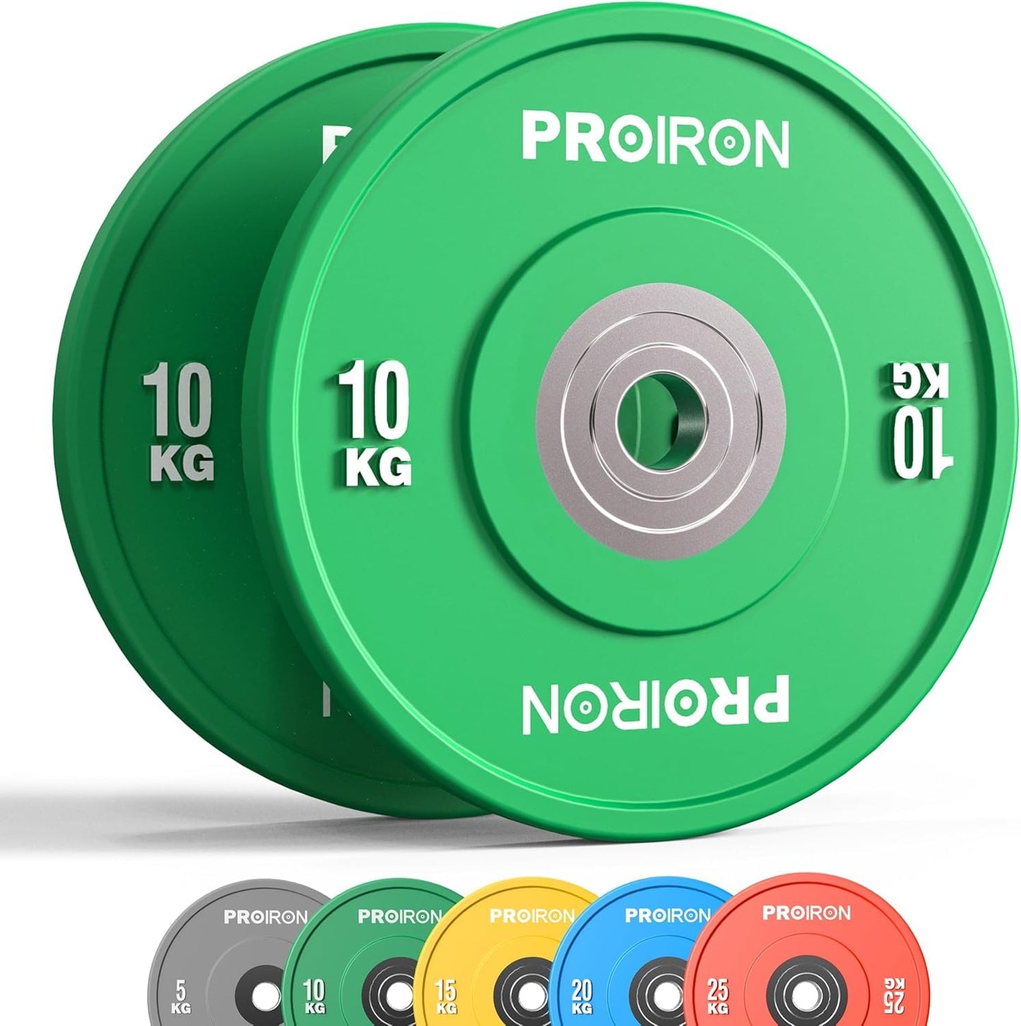 PROIRON Discos de Pesas de Goma, 50mm de Diámetro, Olímpico Discos de 5-25KG, Material de Caucho Endurecido, Resistente a los golpes, Abertura de 51 mm con Anillo Interior de Acero, 10kg*2