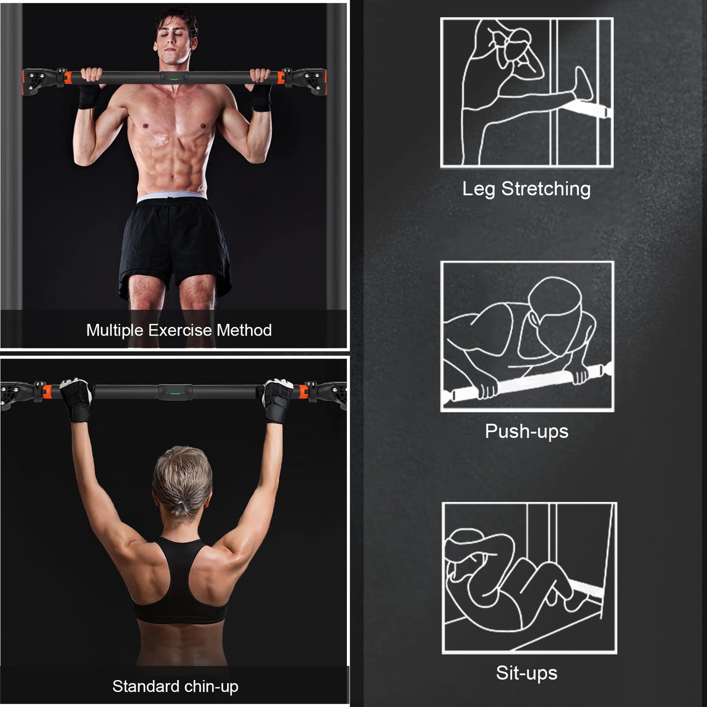 AETKFO Barra de Dominadas sin Tornillos, Barra de Ejercicio para Pared, Ajustable 72cm - 110cm, hasta 200 kg, Barra de Entrenamiento para Puerta Bloqueo Auto para Gimnasio en Casa Entrenamiento Físico