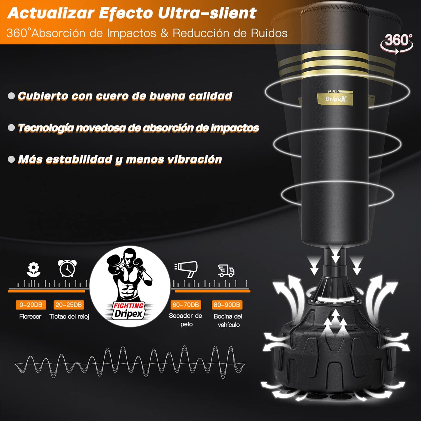 Dripex Saco de Boxeo de Pie para Adultos, 178cm Saco de Arena para Adultos MMA Karate Fitness Kickboxing, Resortes Amortiguador, Rellenable de Arena 80kg /Agua 60kg (12 Ventosas)