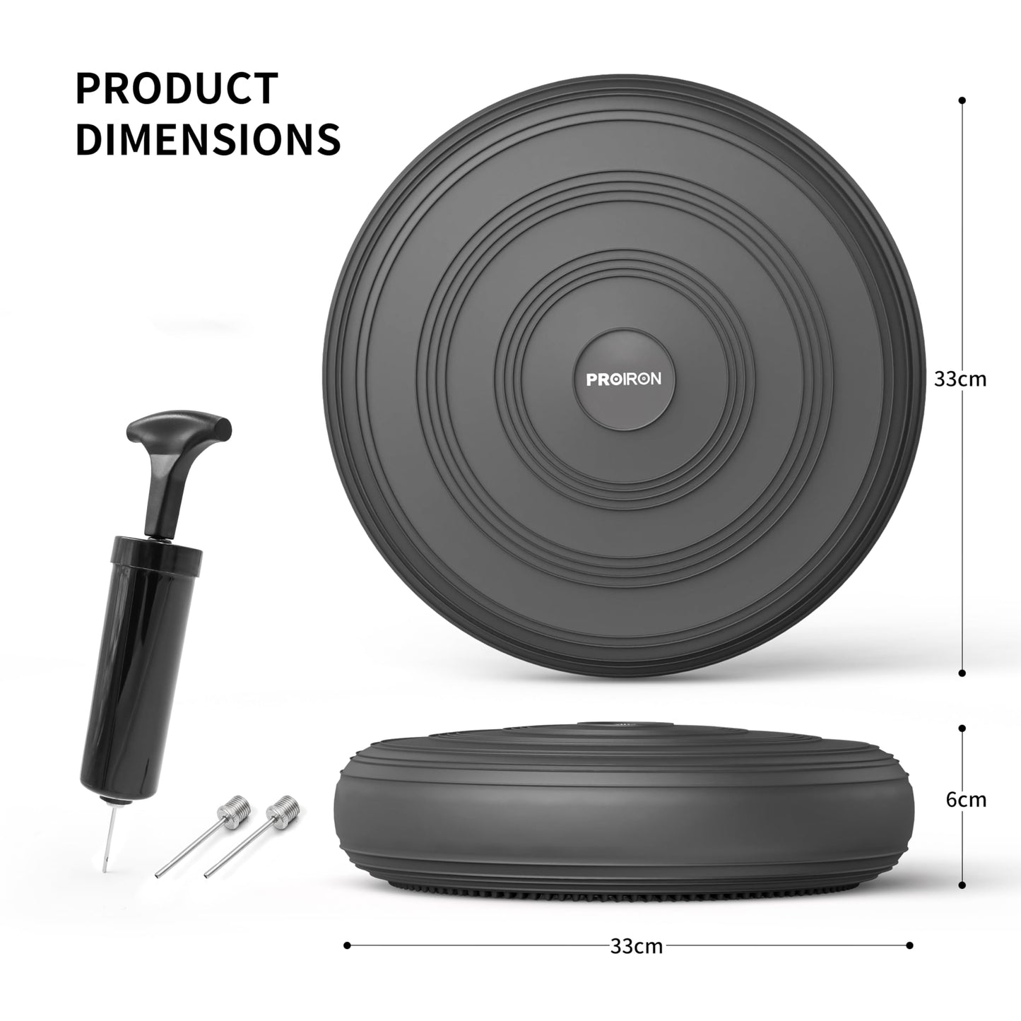 PROIRON Cojín de Equilibrio y Yoga Antideslizante de 33cm con Bombín de Aire, Propioceptivo e Hinchable, Soporte Lumbar, Core Balance Disc Trainer para Fitness, Pilates (Negro)