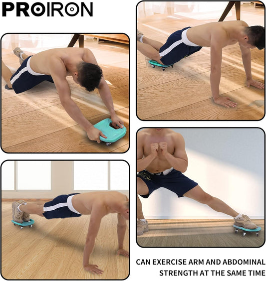 PROIRON Rueda Abdominal, 4 Ruedas Ejercitador Abdominal Placa Deslizante Multifunción, con Alfombrilla para Rodillas, para Ejercicio Abdominales en Casa y Gimnasio, Azul
