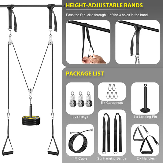 Poleas Gimnasio para Casa, Sistema de Polea Cable Máquina de Musculacion Accesorio de Entrenamiento para Máquinas de Brazo (4m Cable)