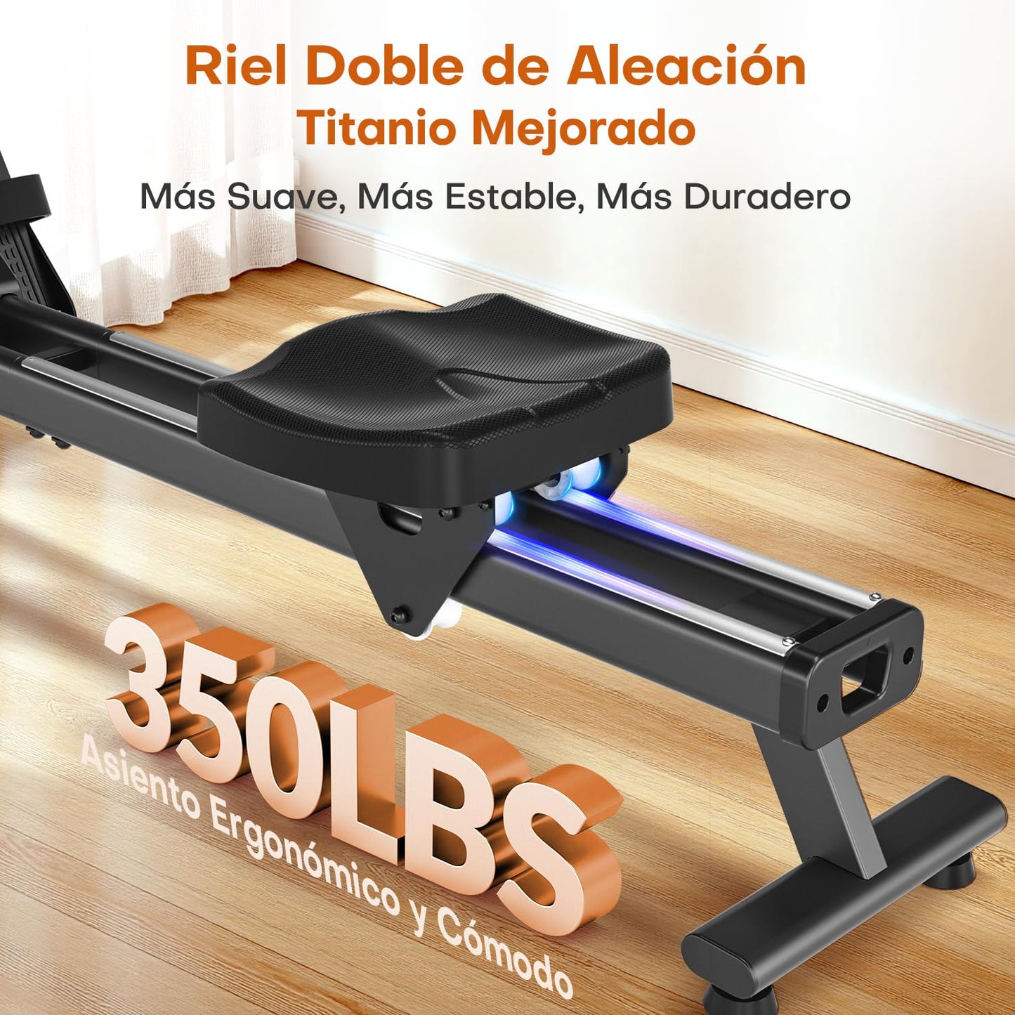 DMASUN Máquina de remo magnética, 16 niveles de resistencia, máquina de remo profesional para casa, dobles guías correderas de aleación mejoradas, compatibles con APP y capacidad de carga máxima de