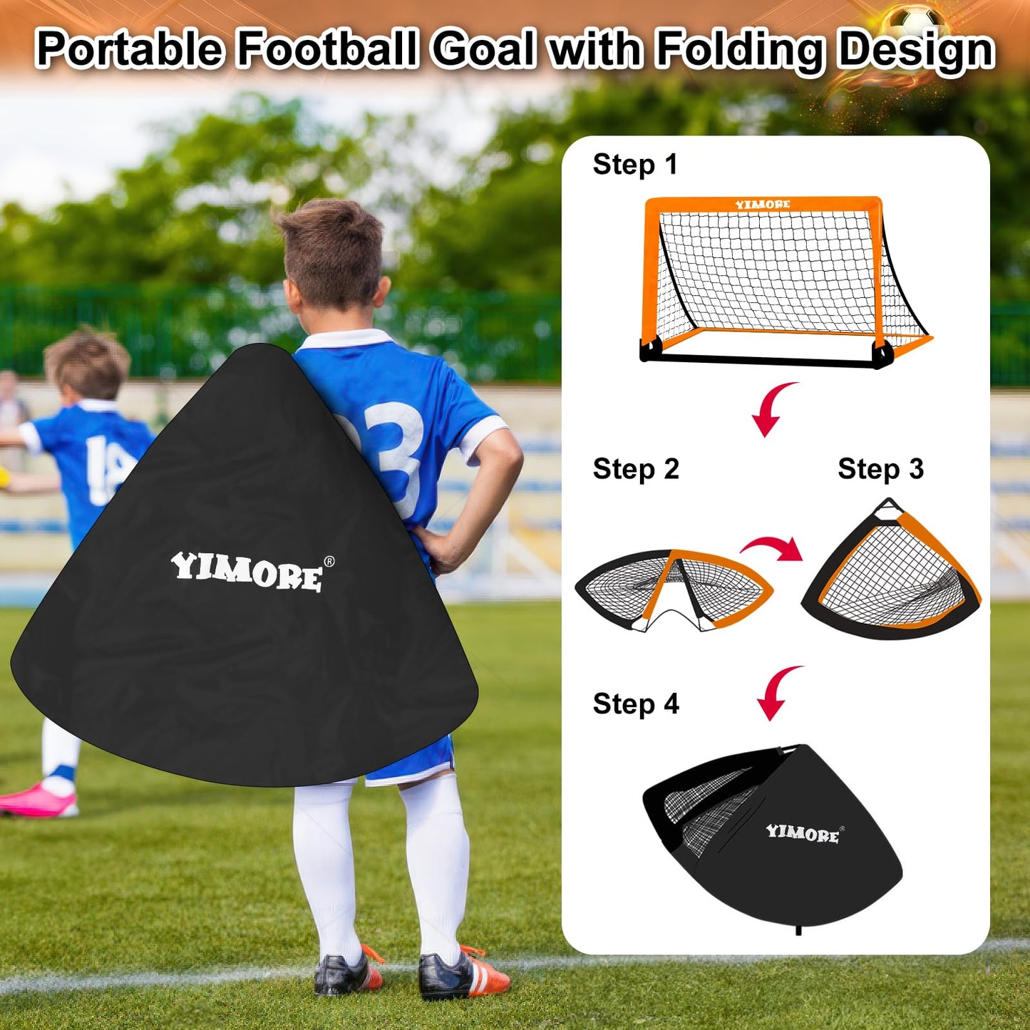 Yimore Porteria Futbol Niños Adultos con Accesorios de Entrenamiento de Fútbol, Escalera de Entrenamiento Conos 120 * 90 * 90cm Plegable Porterias de Futbol para Jardin