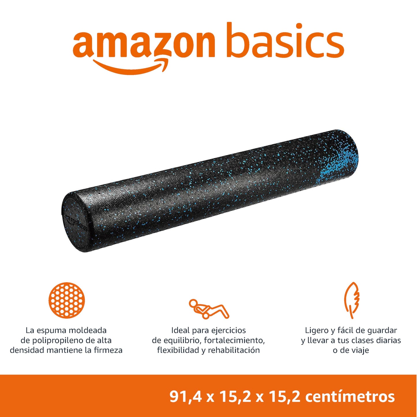 Amazon Basics Rodillo de espuma de alta densidad, Azul jaspeado - 90cm