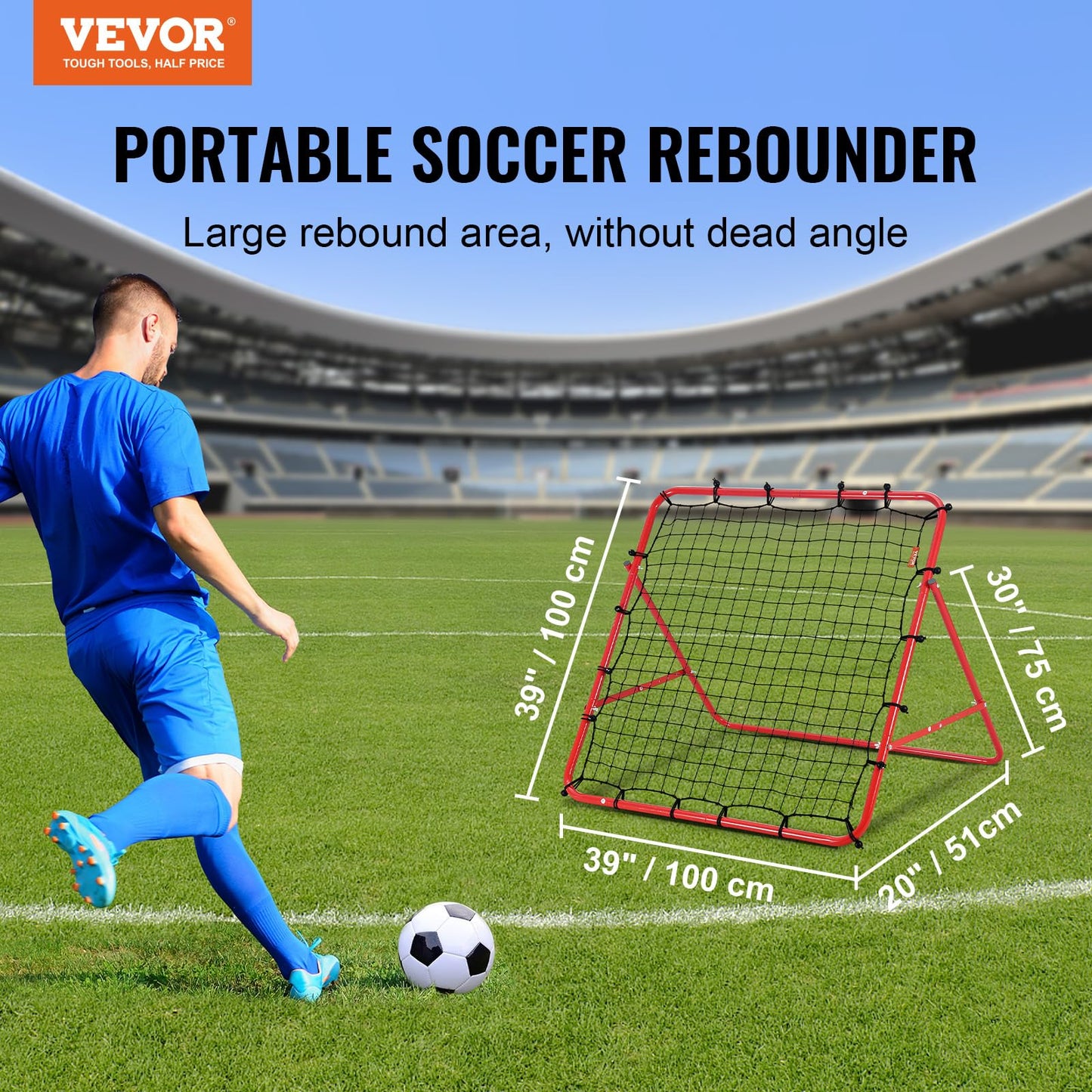 VEVOR Portería de Fútbol 1 x 1 m Red Reboteadora de Fútbol Portátil Ángulo Ajustable Tubo de Hierro Red de PE Instalación Fácil Equipo Deportivo para Niños, Adolescentes y Todas Las Edades