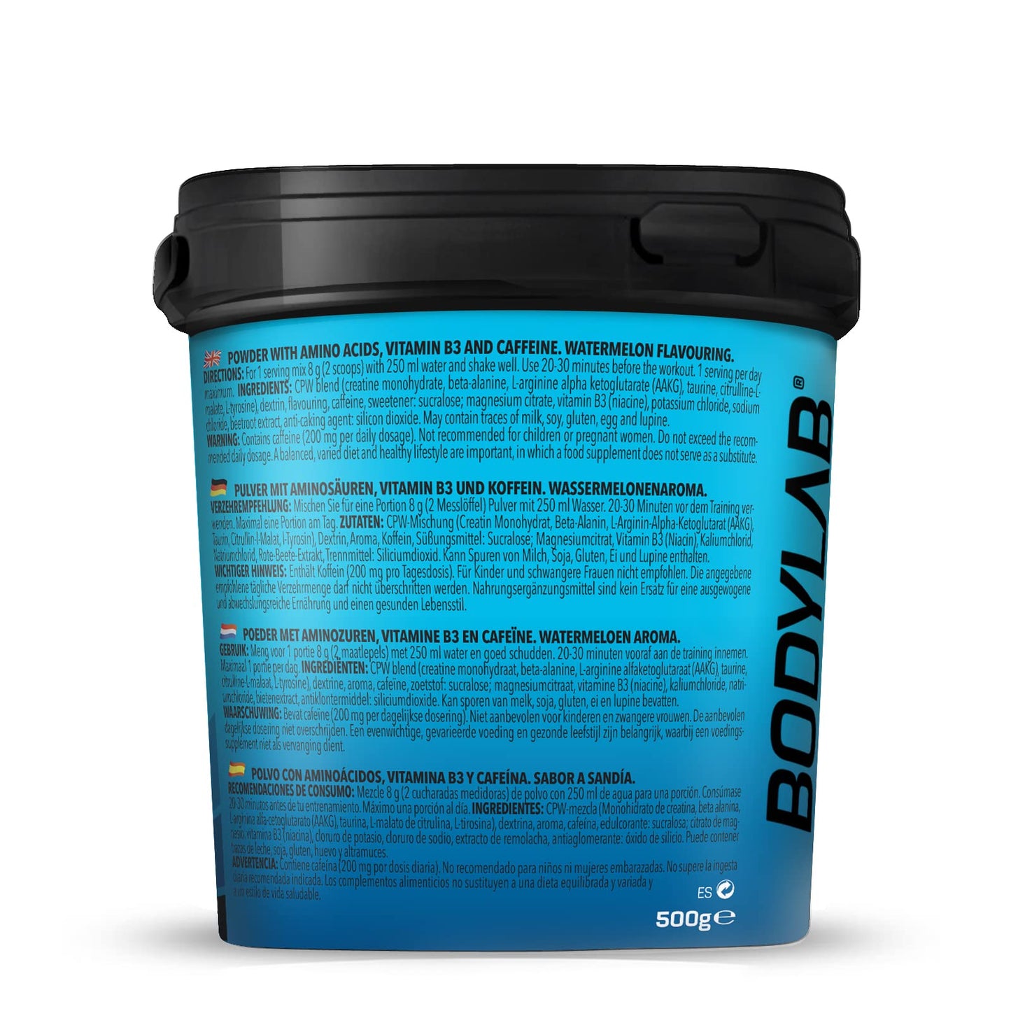 Bodylab24 Concentrated Pre-Workout Booster Sandías 500g, potenciador de energía con creatina, beta-alanina, arginina, niacina y cafeína, para más potencia y energía durante los entrenamientos