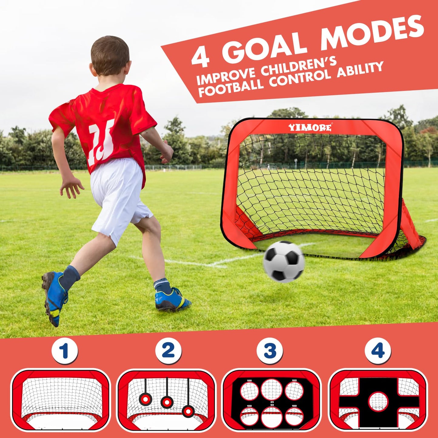 YIMORE Porteria Futbol Niños Plegable, 4 Modos Pop Up Porterias de Futbol para Niños 120 * 80 * 80cm, Porterias de Futbol para Jardin para Juegos Exterior Niños