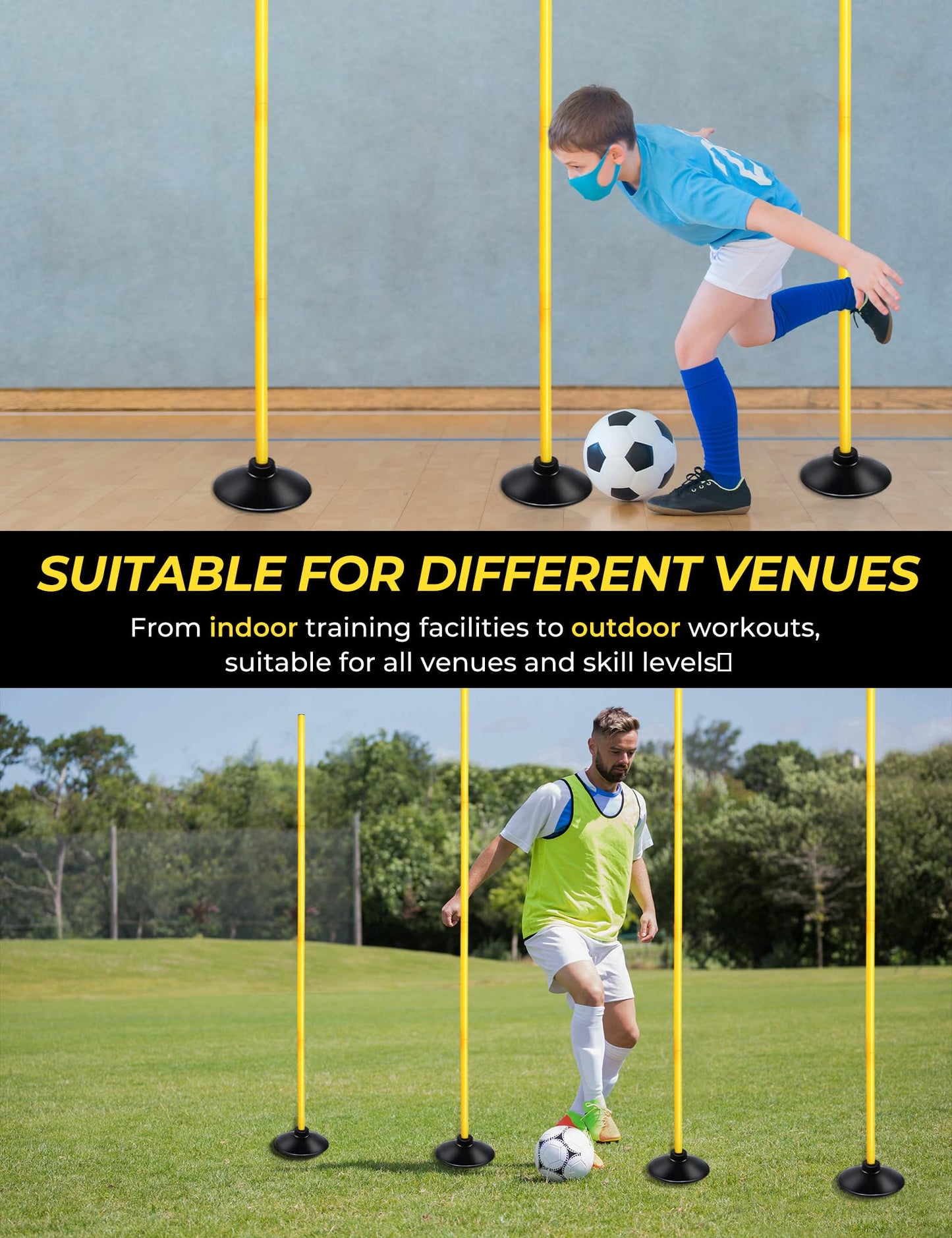 Juego de bastones de entrenamiento de agilidad de fútbol, desmontables, con base de goma, equipo de entrenamiento de velocidad y agilidad para fútbol, deportes, entrenamiento de velocidad, paquete de