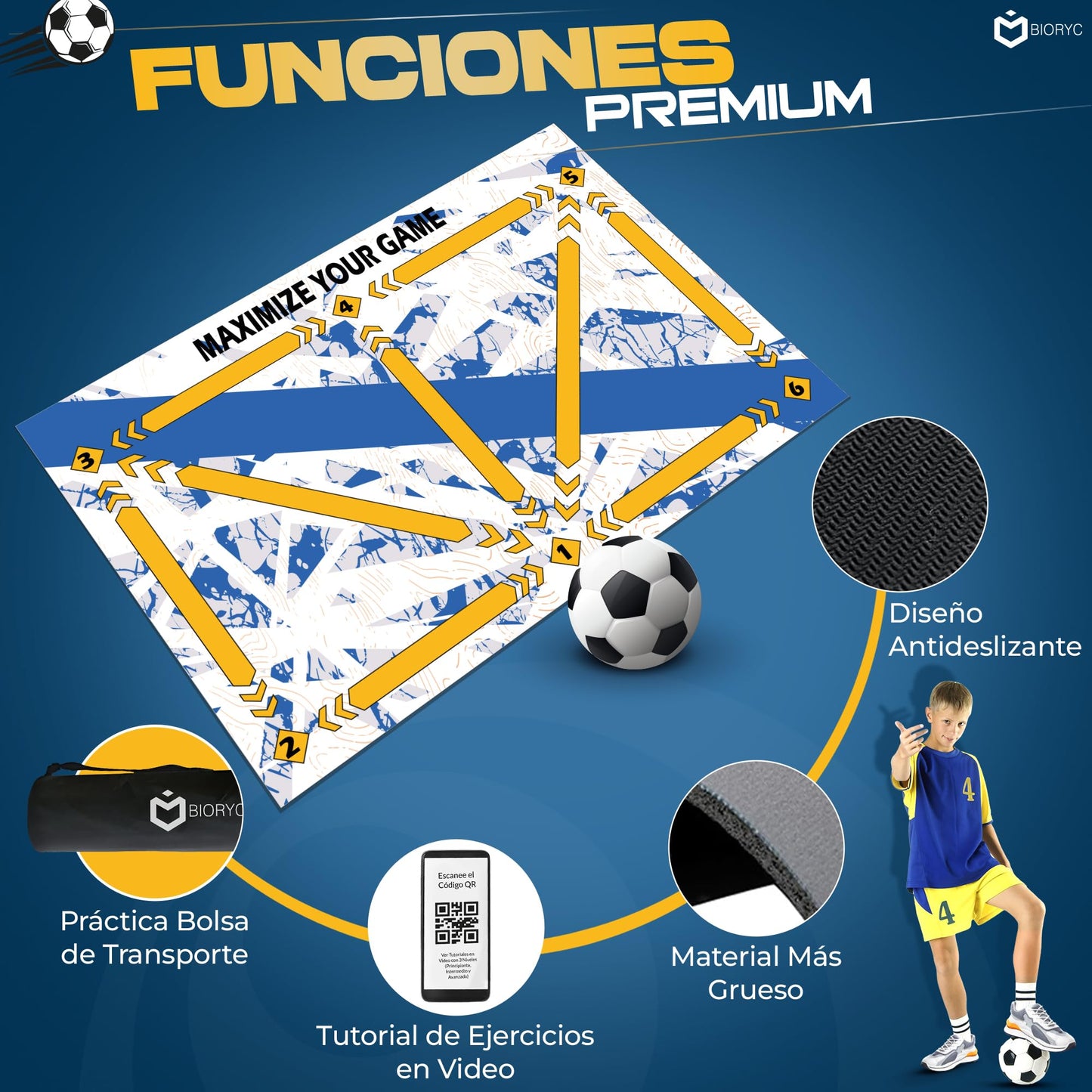 Alfombrilla de entrenamiento de fútbol (BLANCO, 60x90)