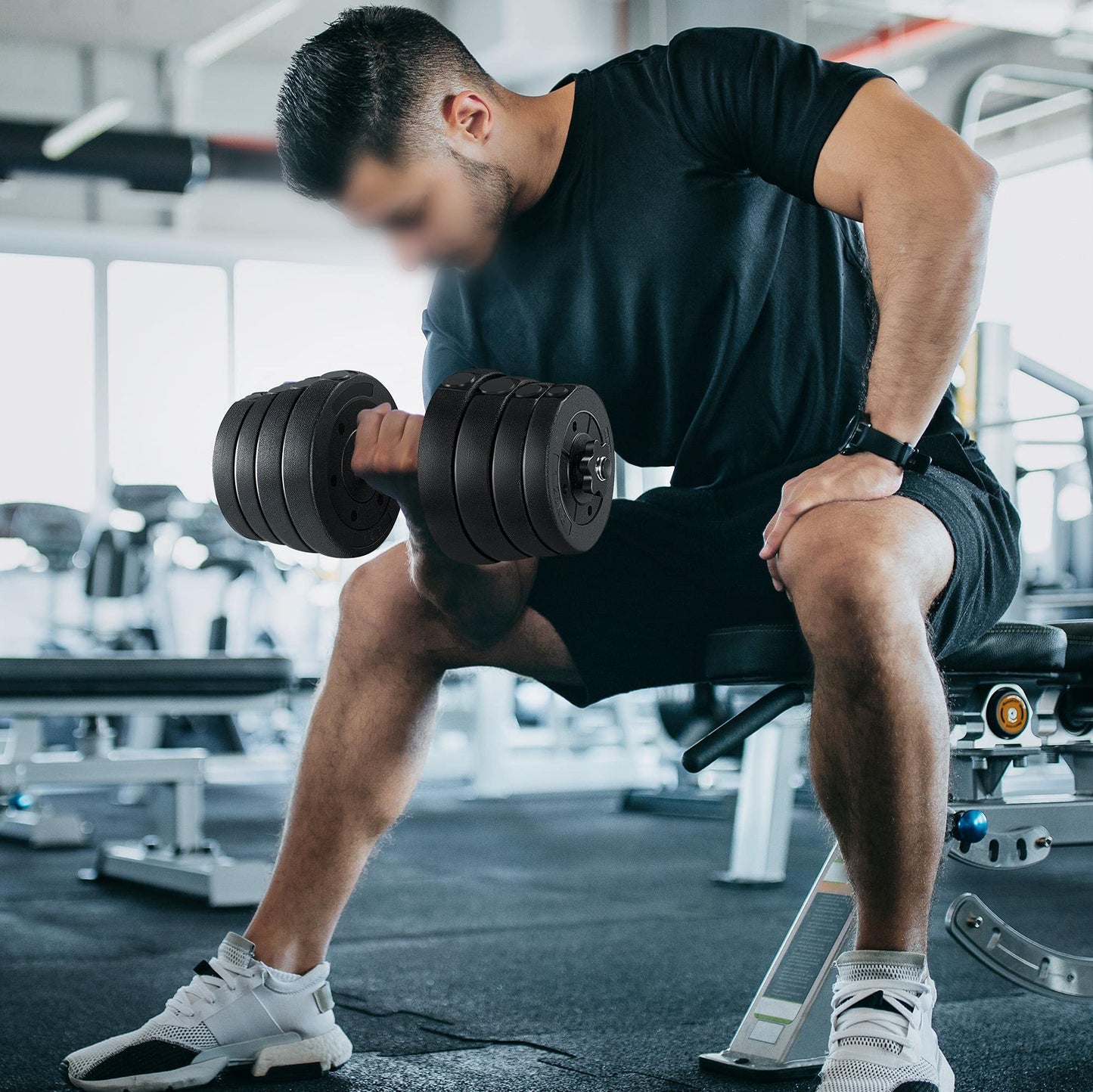 Yaheetech Mancuernas Ajustables 2x15 kg Pesos Fitness Entrenamiento con Barras de Acero y Discos Juego de Pesas Musculacion con Cerraduras de Estrella