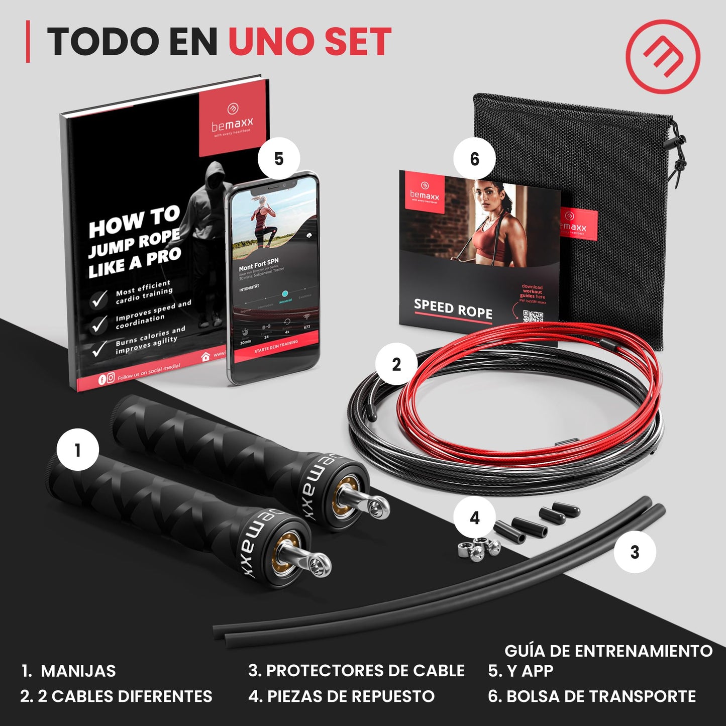 Comba Fitness Speed Rope + Guía de entrenamiento & Cuerda de Repuesto | Gimnasio Cuerda de Saltar Rápida de Alta Velocidad con Cable de Acero Ajustable & Rodamiento Rapido de Bolas, Boxeo Deportivo