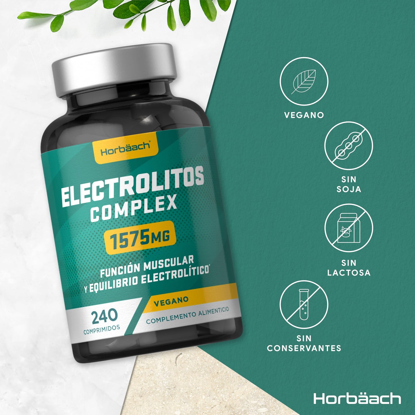 Electrolitos Keto Sin Azúcar 1575mg | 240 Comprimidos Veganos | con Calcio, Potasio, Magnesio y Sodio que aportan sales minerales | de Horbaach