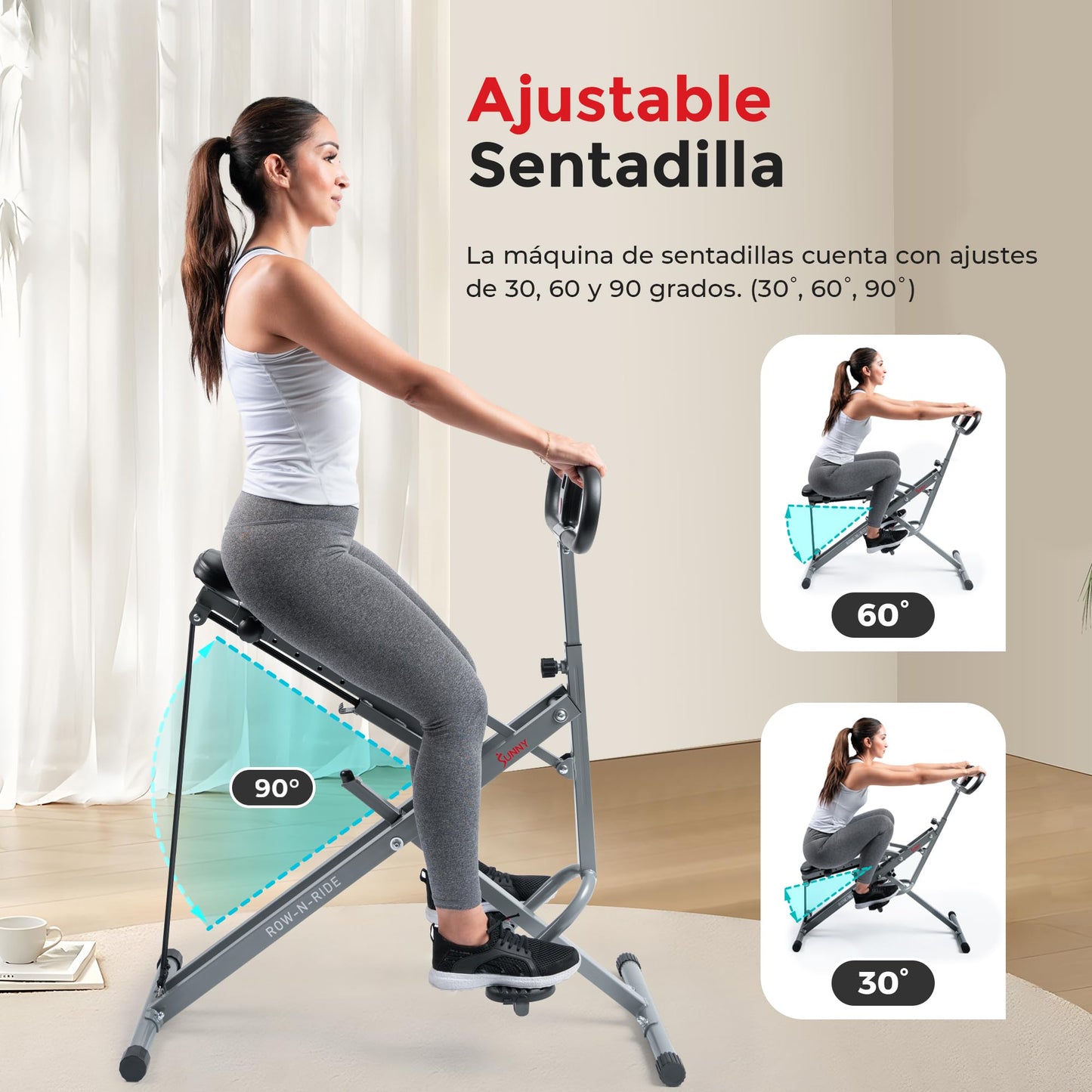 Sunny Health & Fitness Row-N-Ride Entrenador de Asistencia en Sentadillas para Entrenamiento de glúteos y piernas con Resistencia Ajustable - NO. 077S
